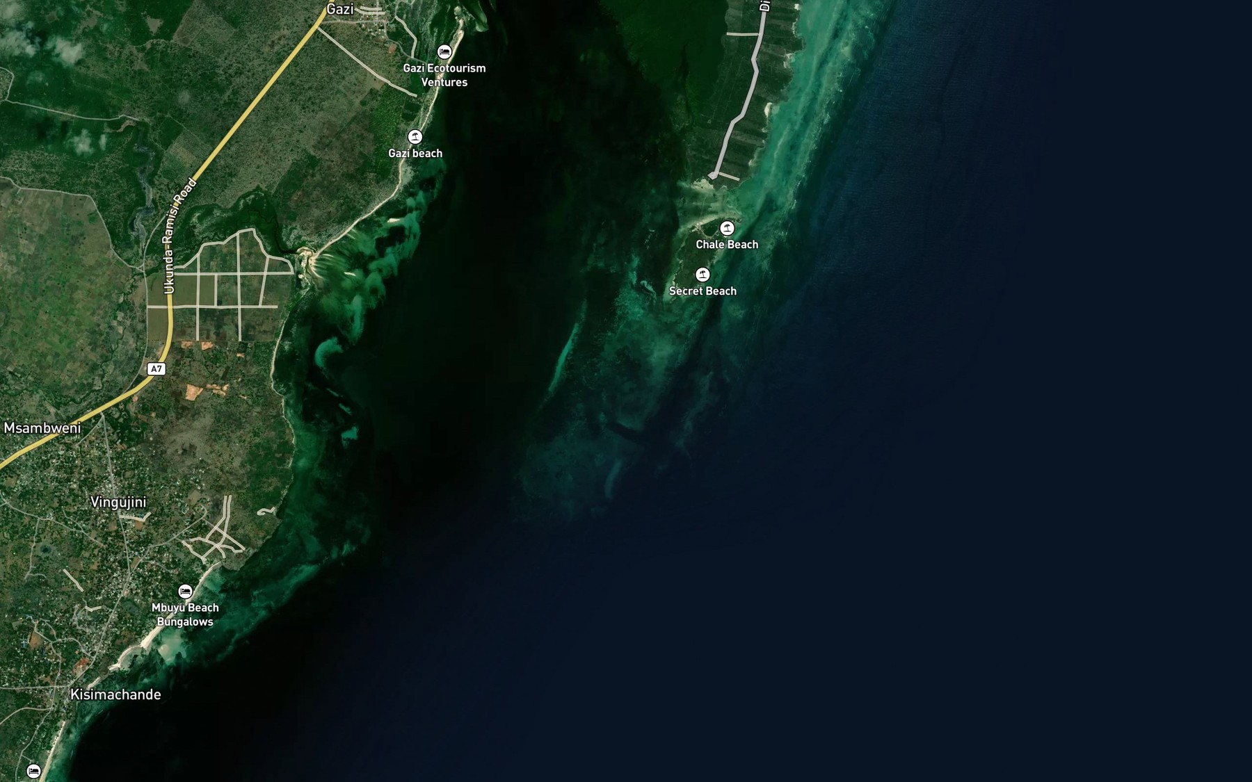 Satellite map of the Chale Reef
