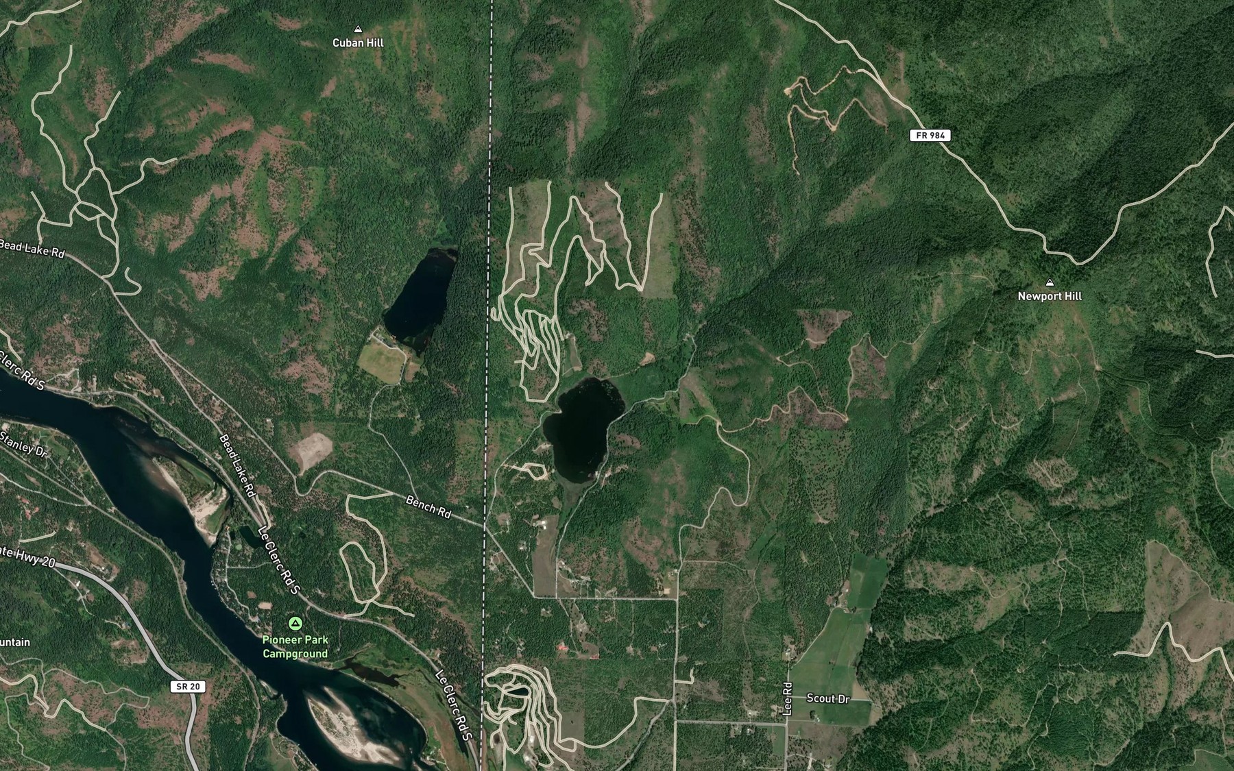 Satellite map of the Freeman Creek