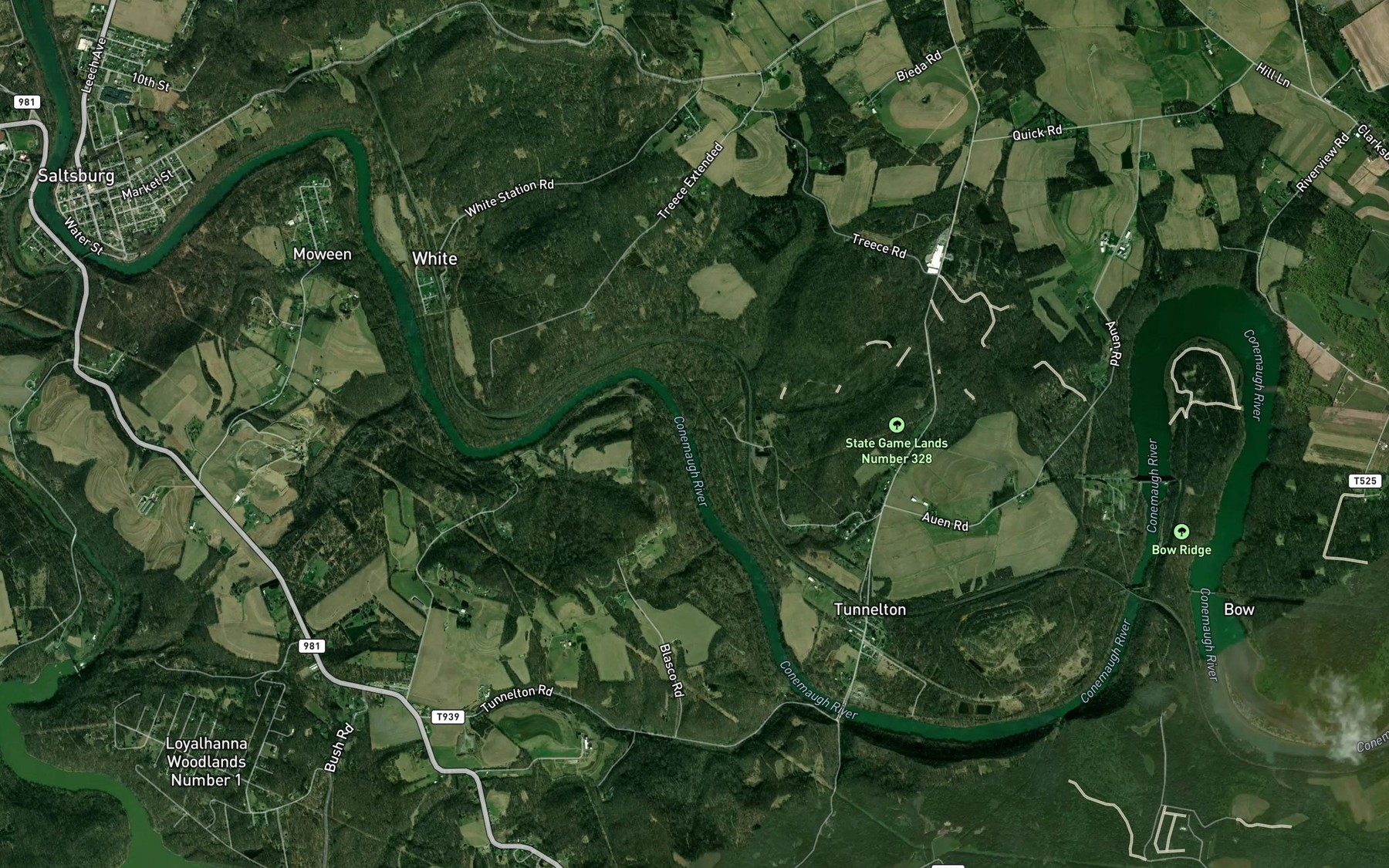 Satellite map of the Elders Run