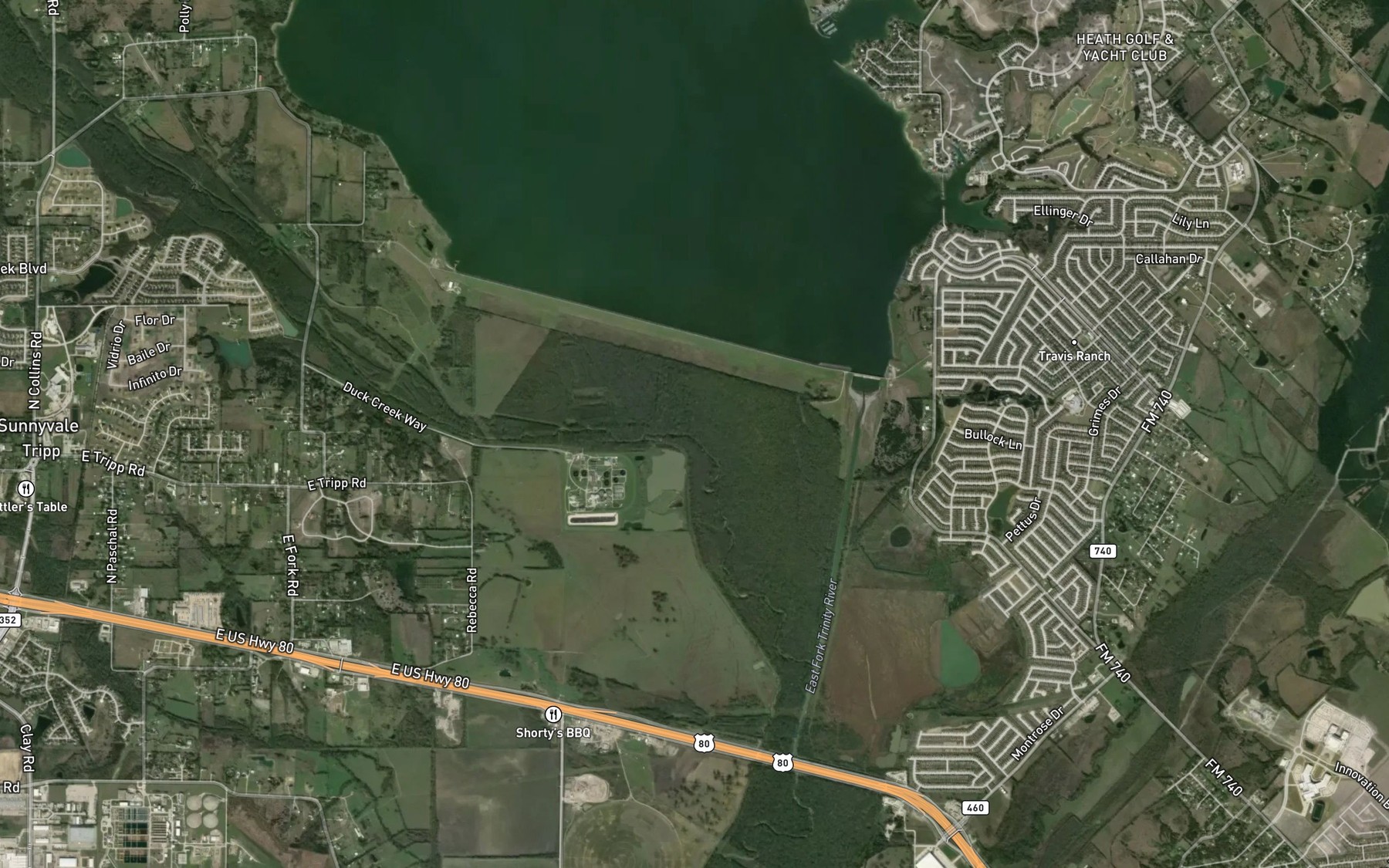Satellite map of the Duck Creek