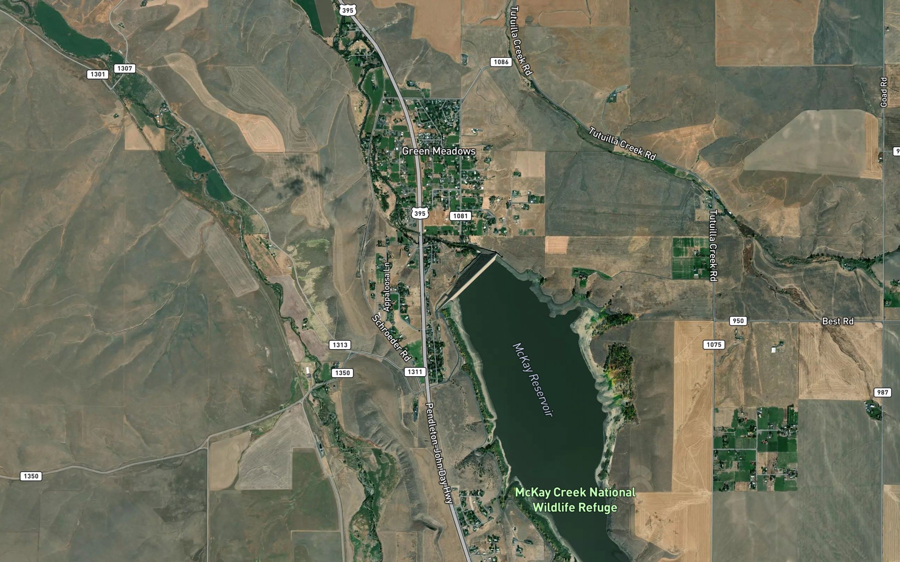 Satellite map of the McKay Reservoir