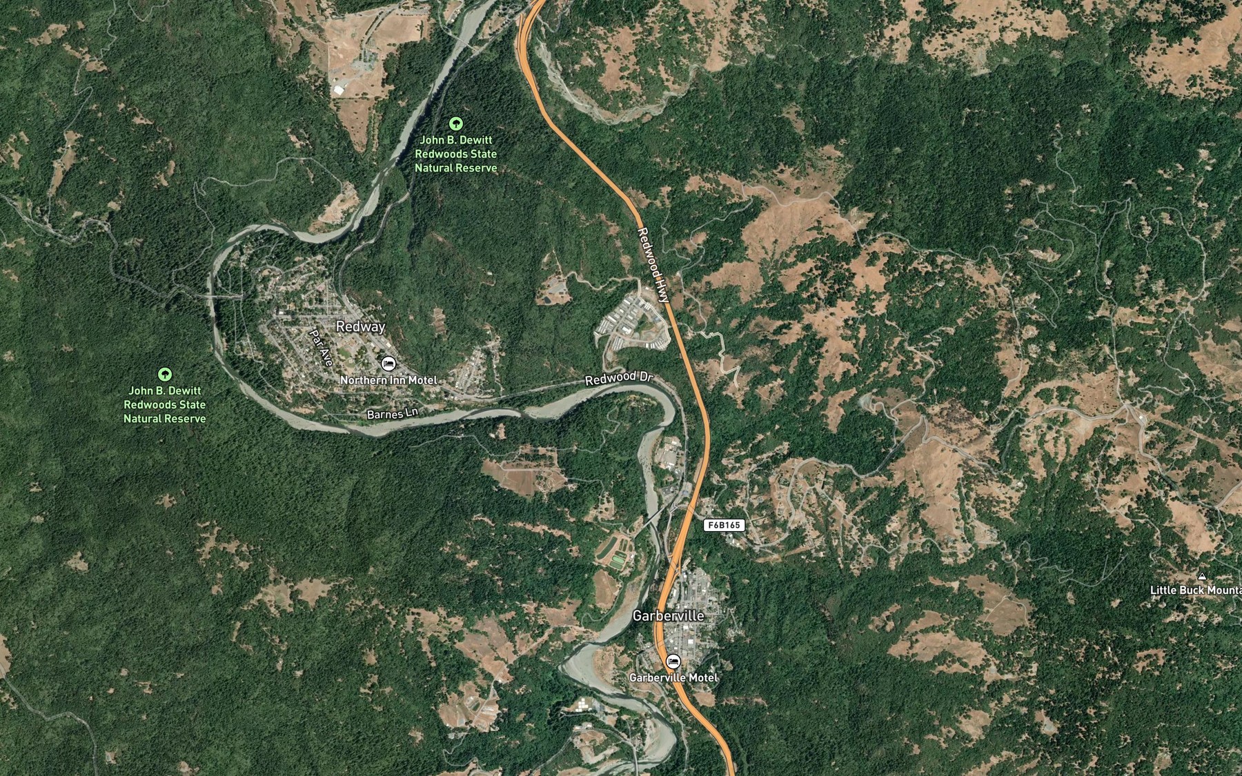 Satellite map of the Bluff Creek