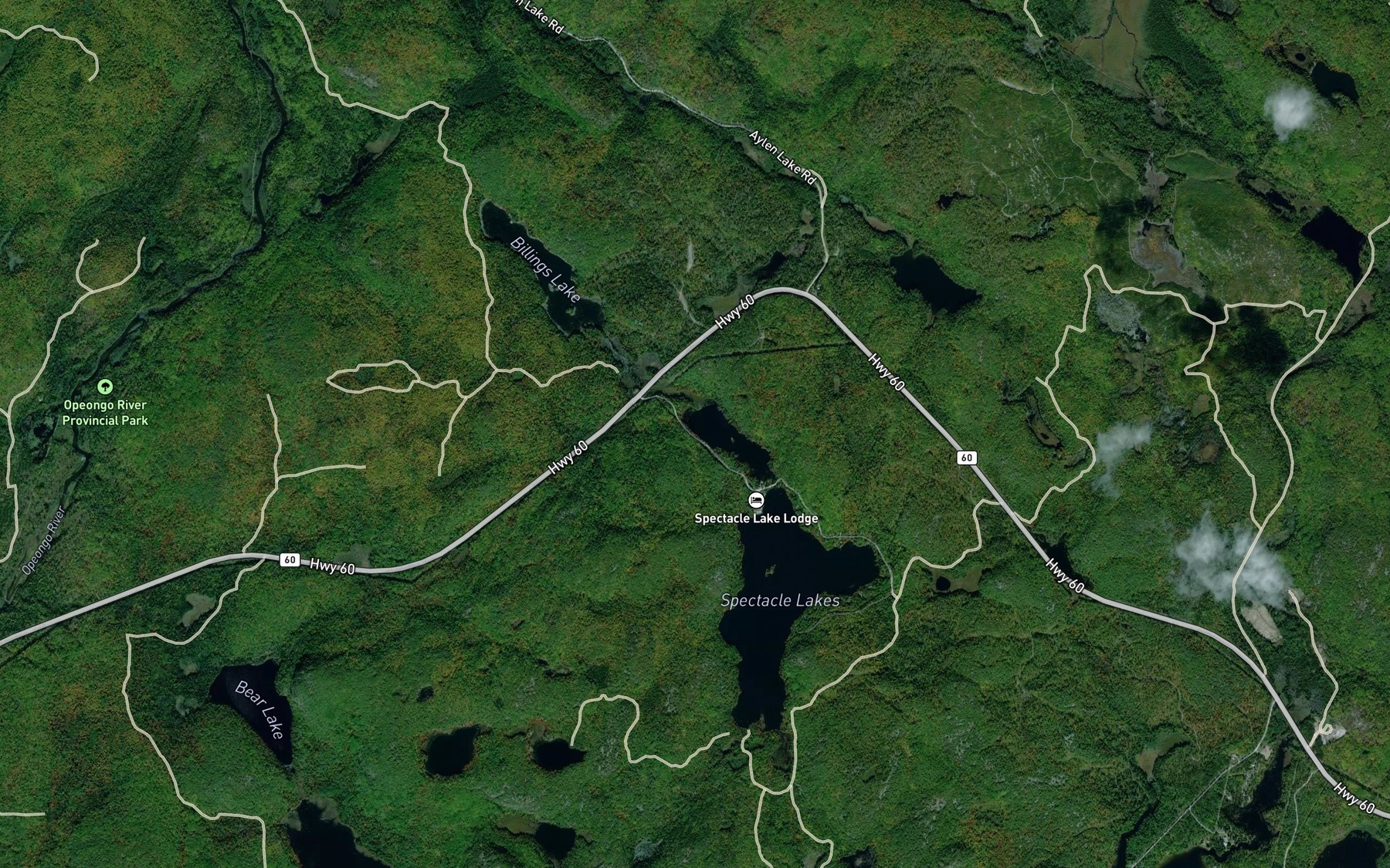 Satellite map of the Spectacle Lakes