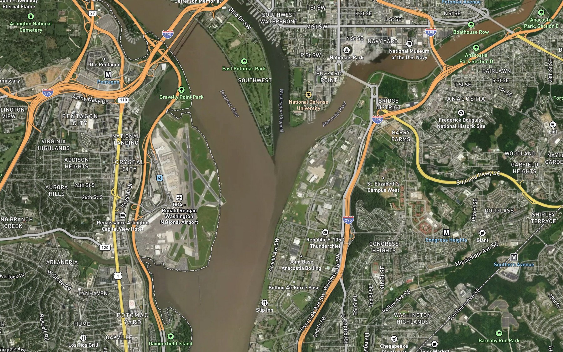 Satellite map of the Anacostia River