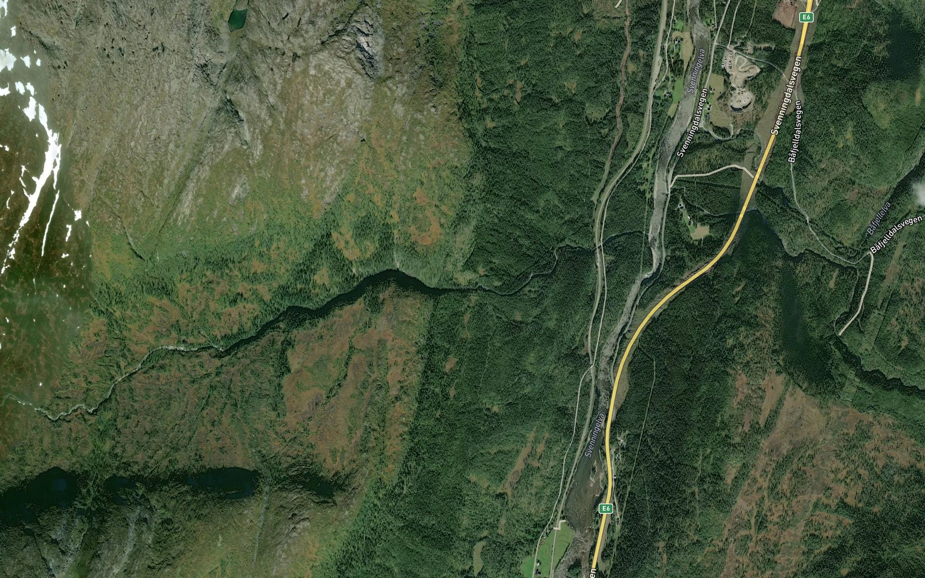 Satellite map of the Hjorskardelva,store