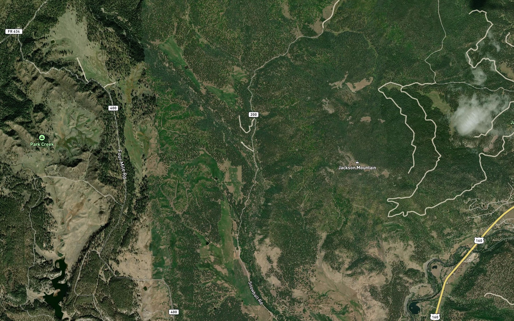 Satellite map of the Snowball Creek