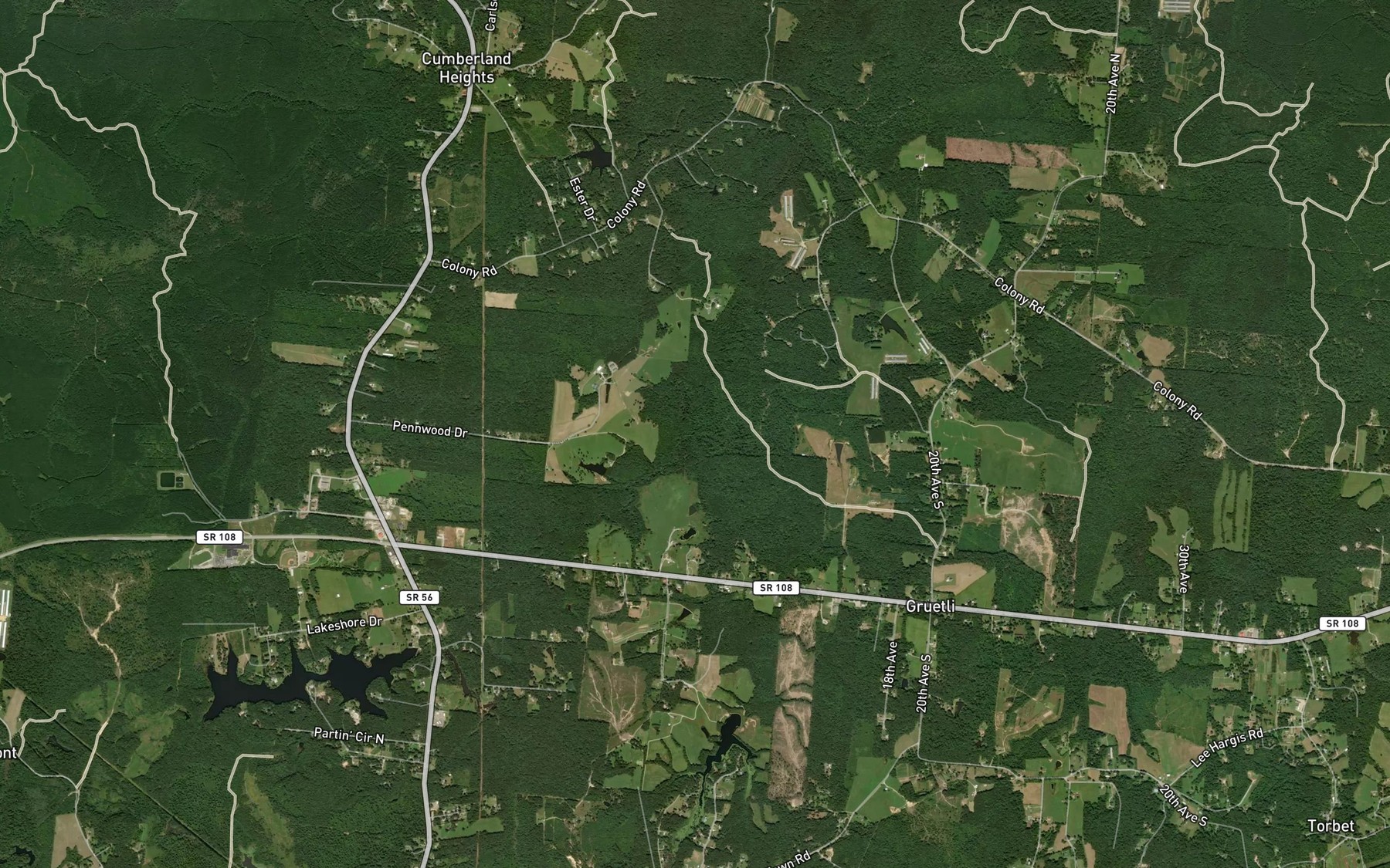 Satellite map of the Fults Creek