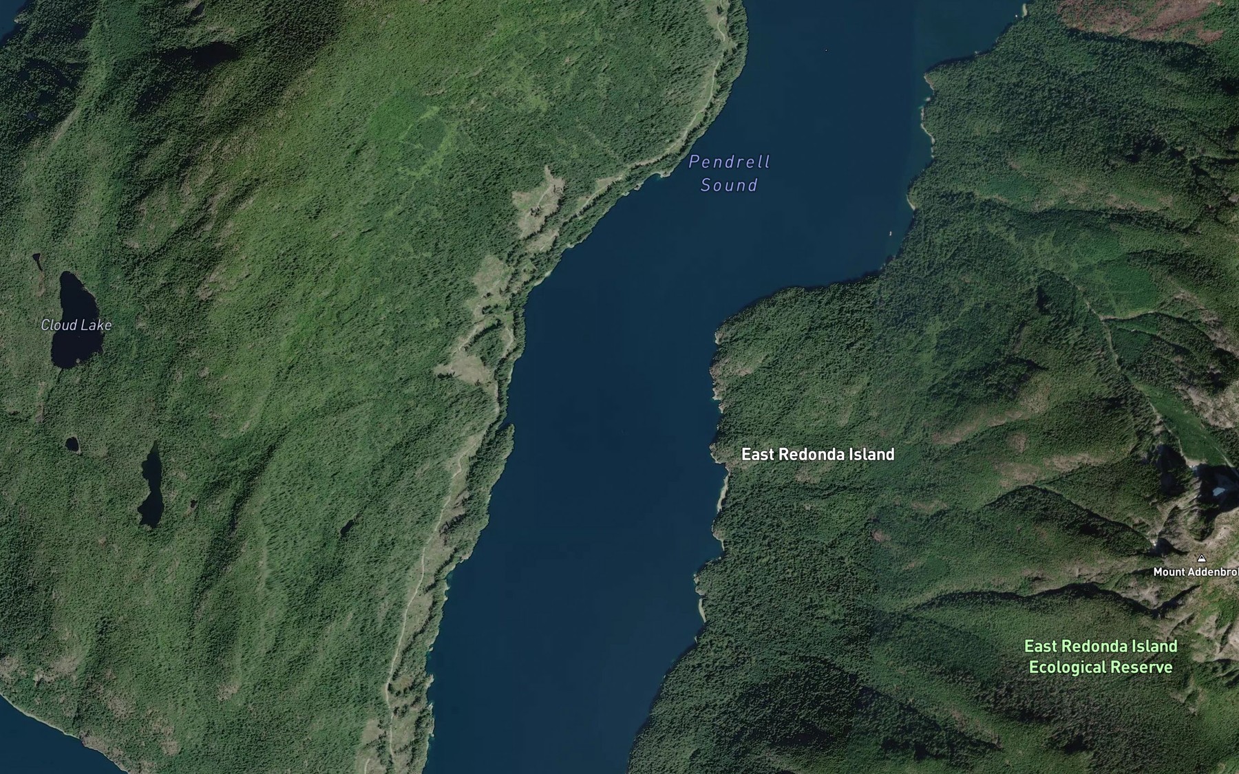 Satellite map of the Pendrell Sound