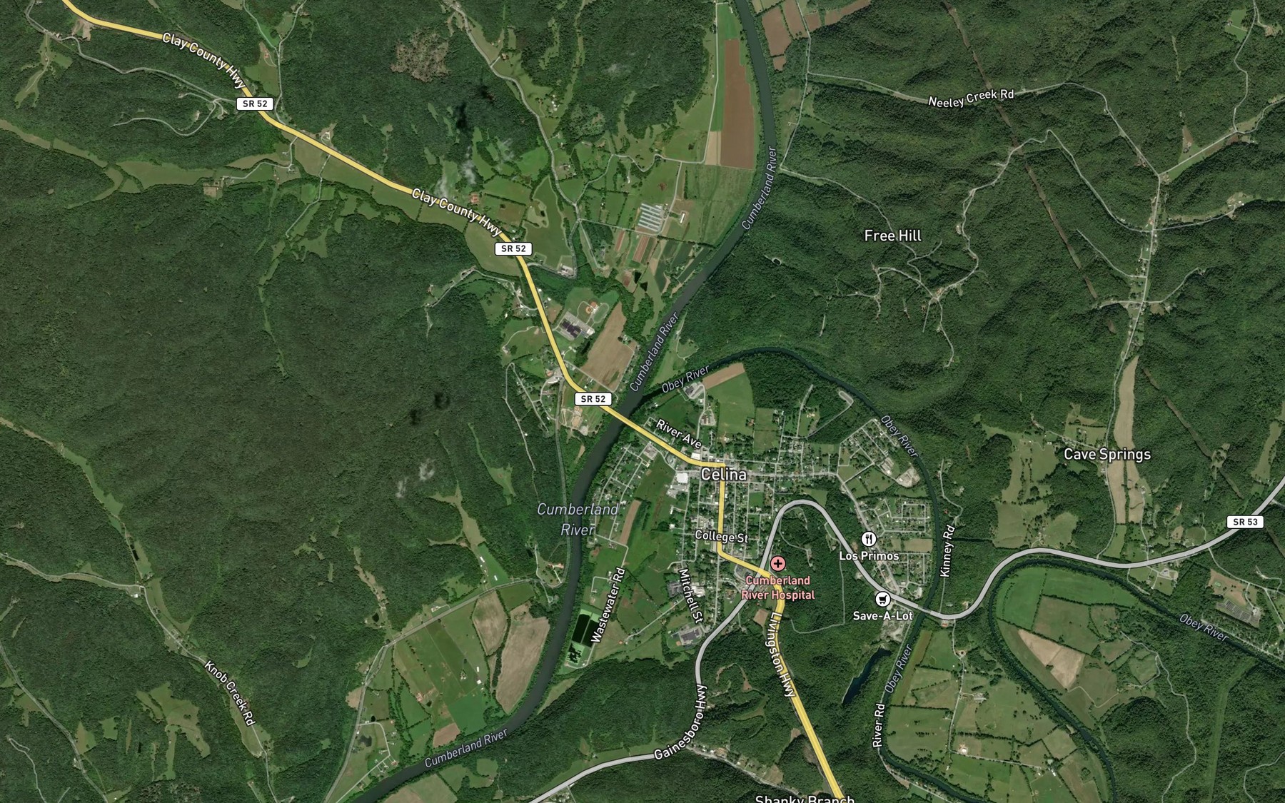 Satellite map of the Obey River