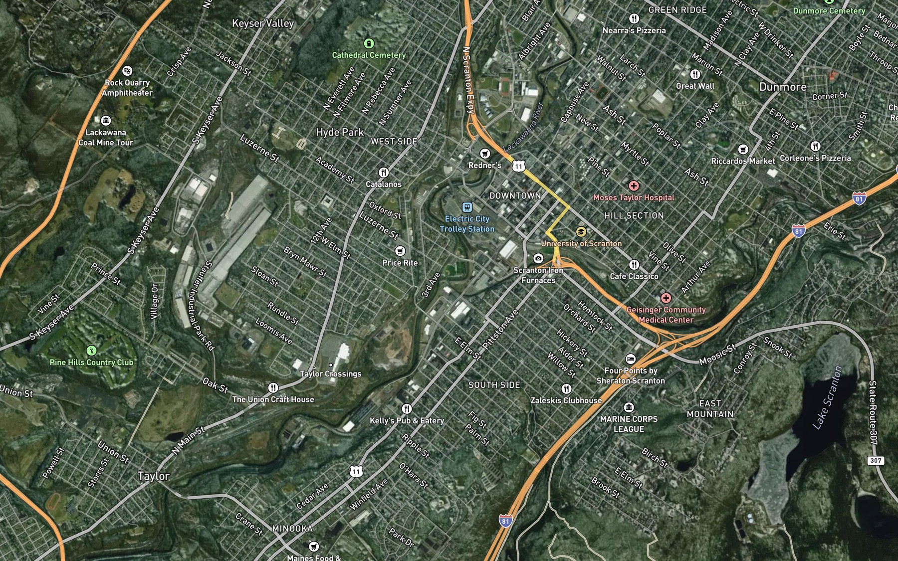 Satellite map of the Roaring Brook