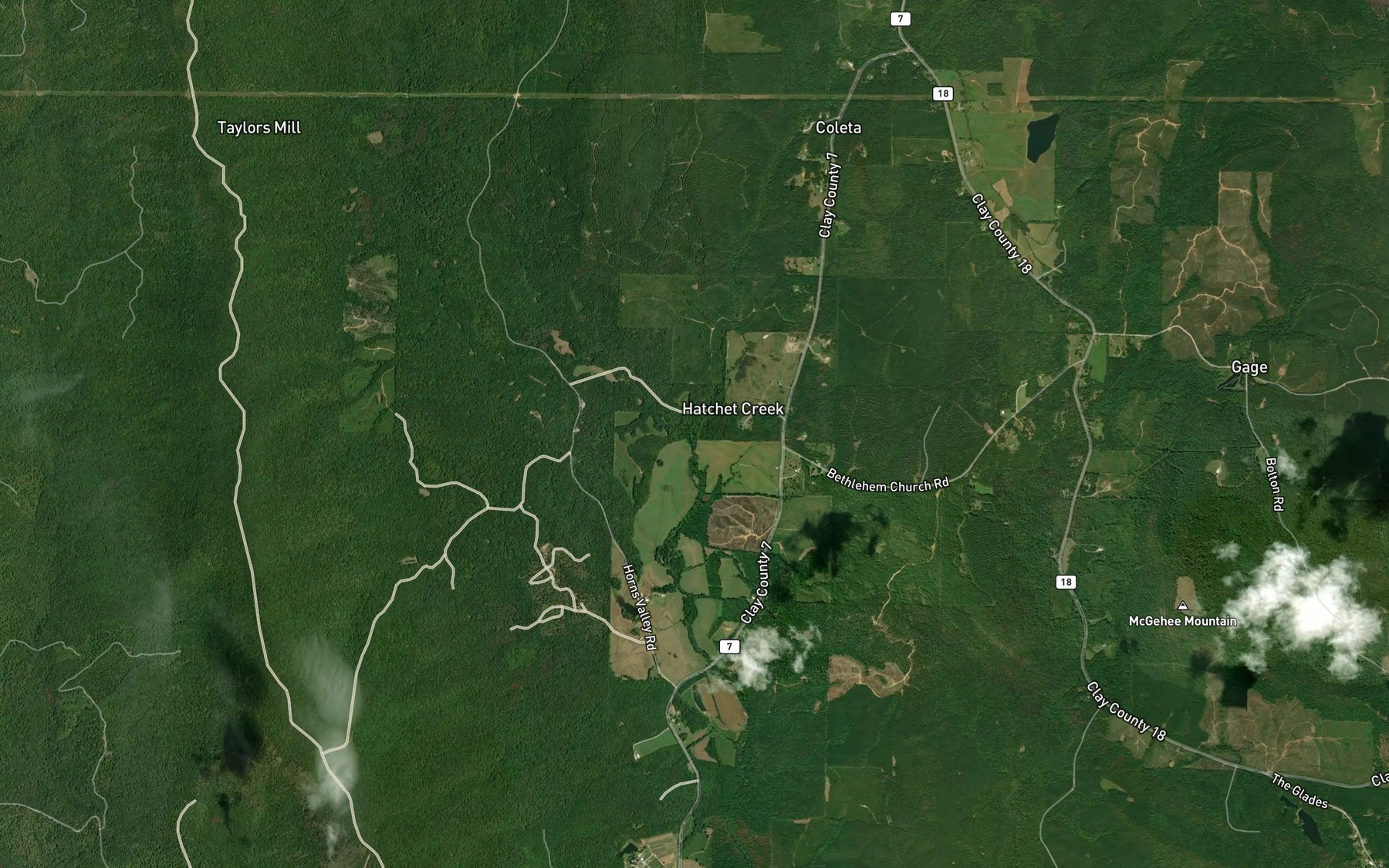 Satellite map of the East Fork Hatchet Creek