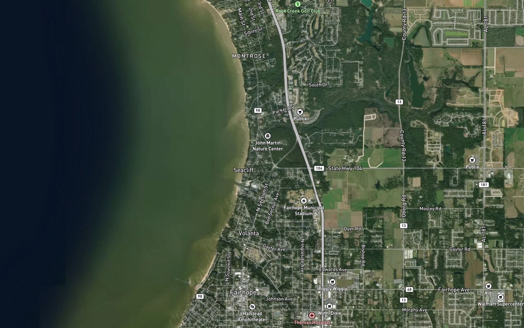 Satellite map of the Fly Creek