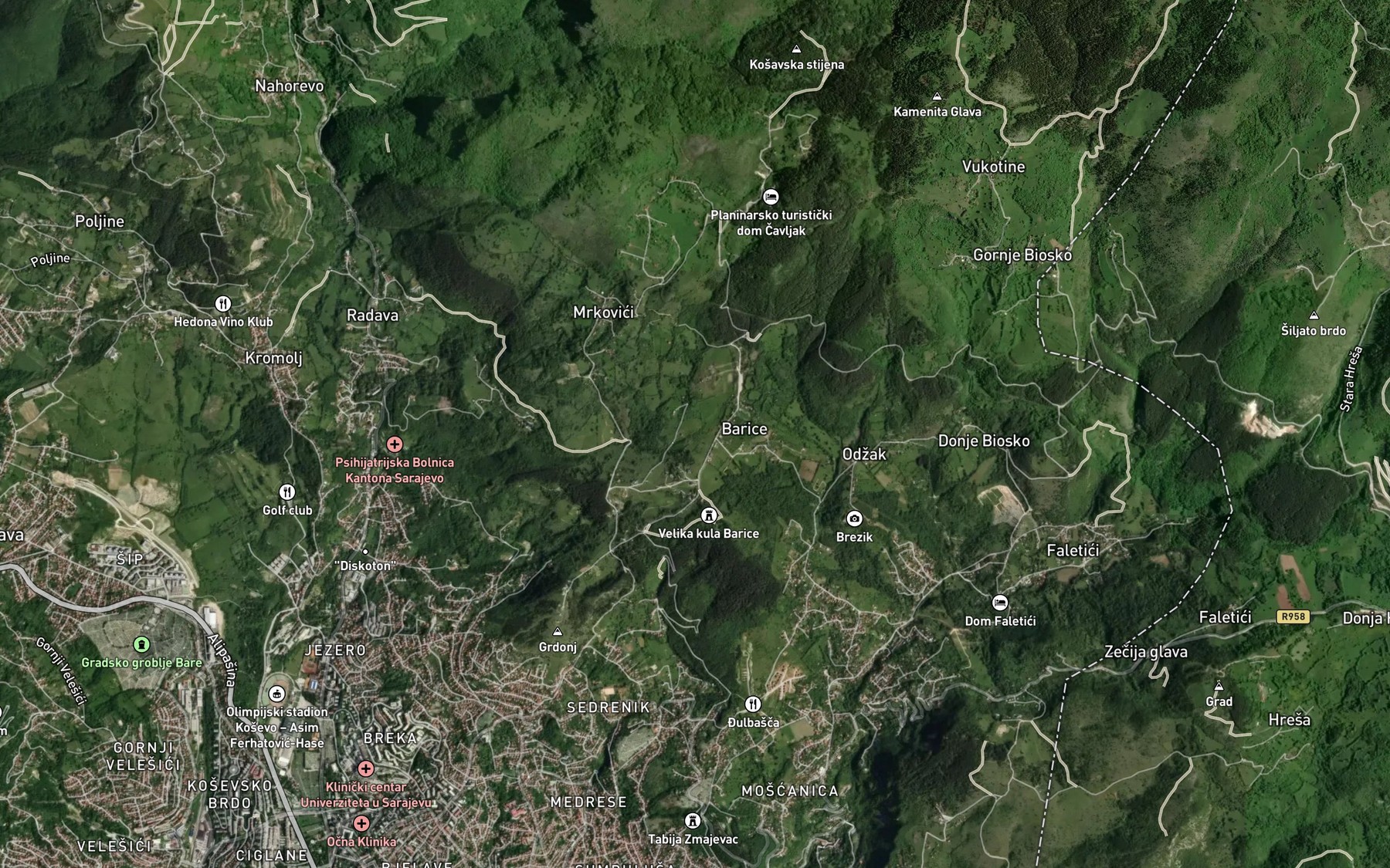 Satellite map of the Ljuti Potok springs