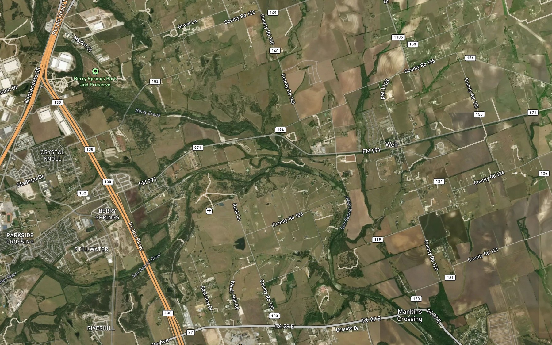 Satellite map of the Pecan Branch