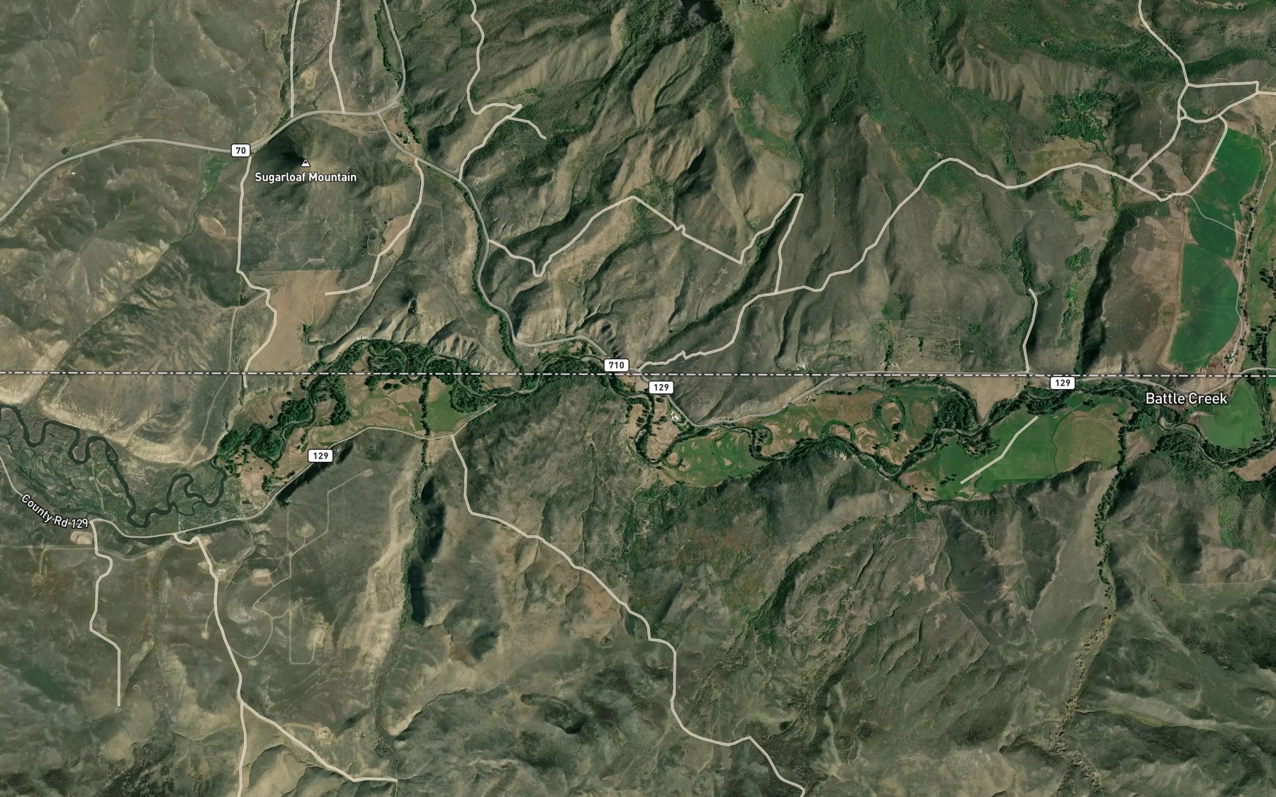 Satellite map of the Fly Creek