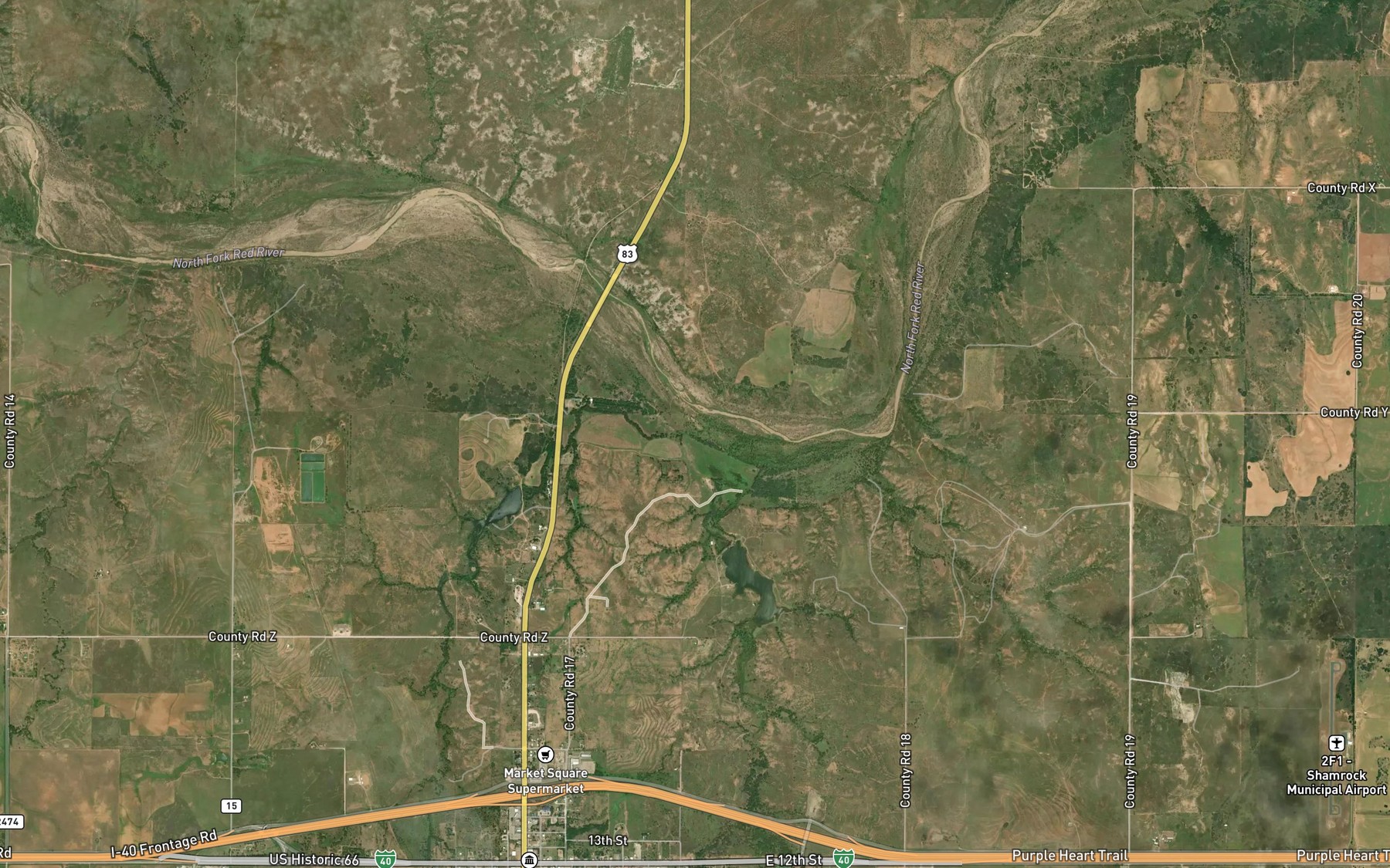 Satellite map of the Roundup Creek