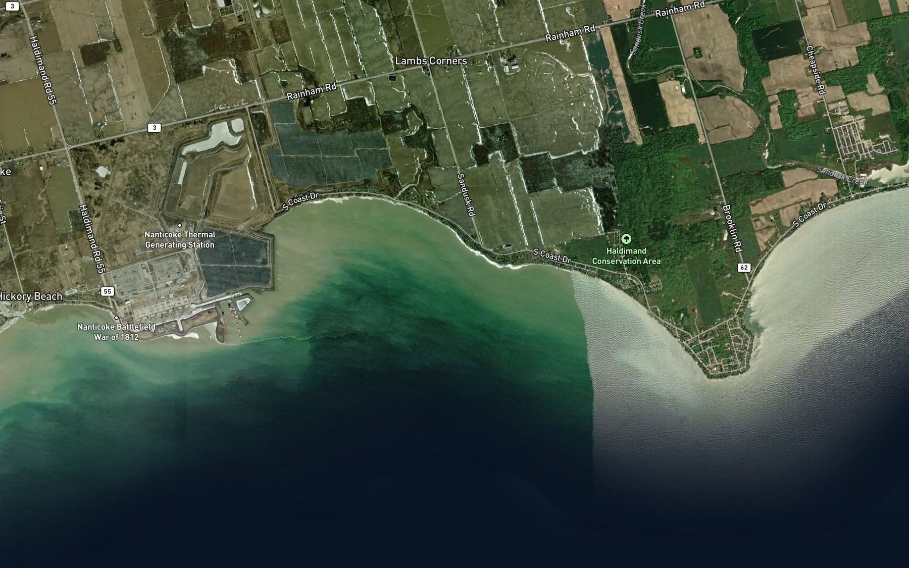 Satellite map of the Hickory Creek