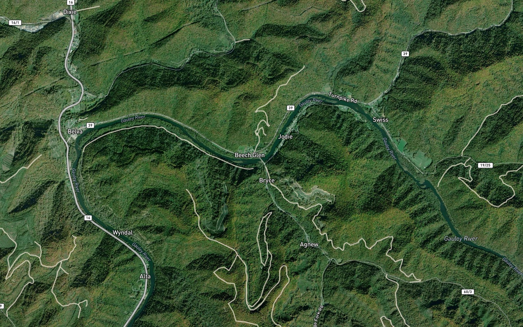 Satellite map of the Rich Creek