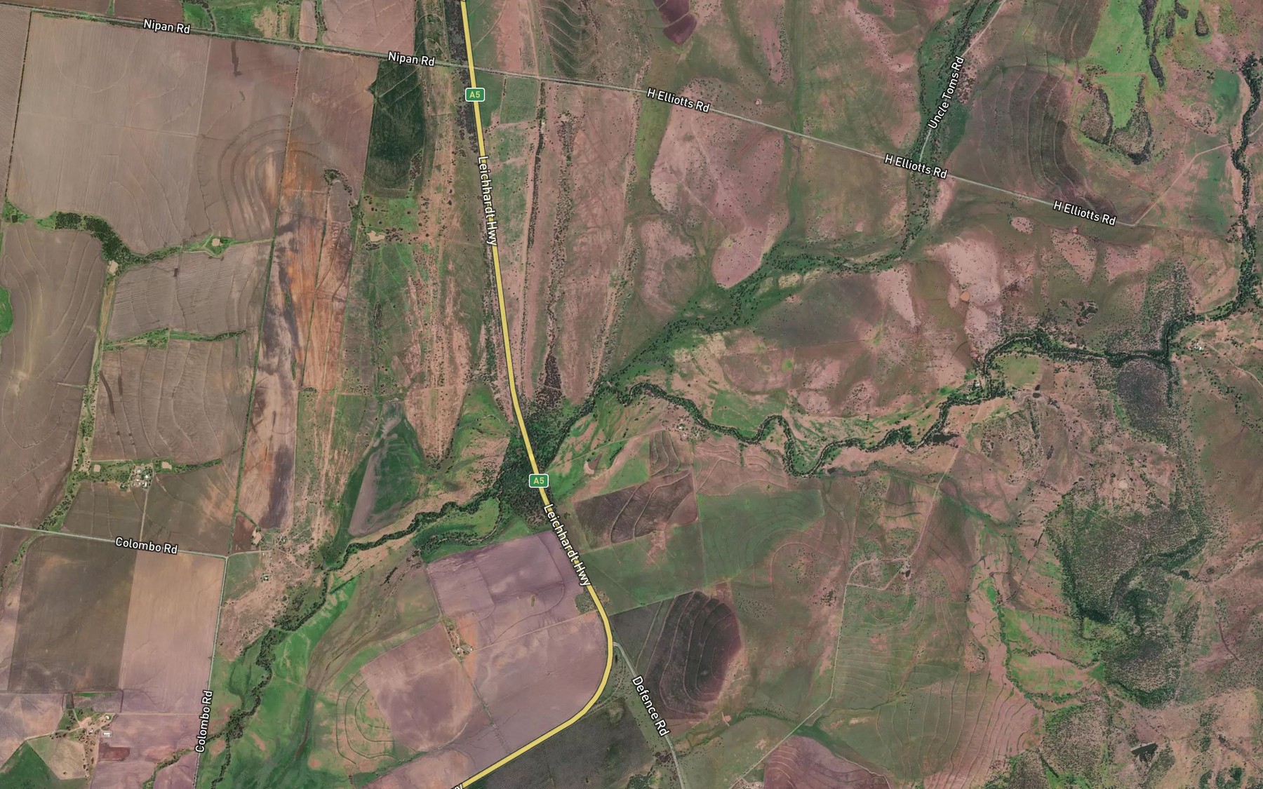 Satellite map of the Sawpit Creek