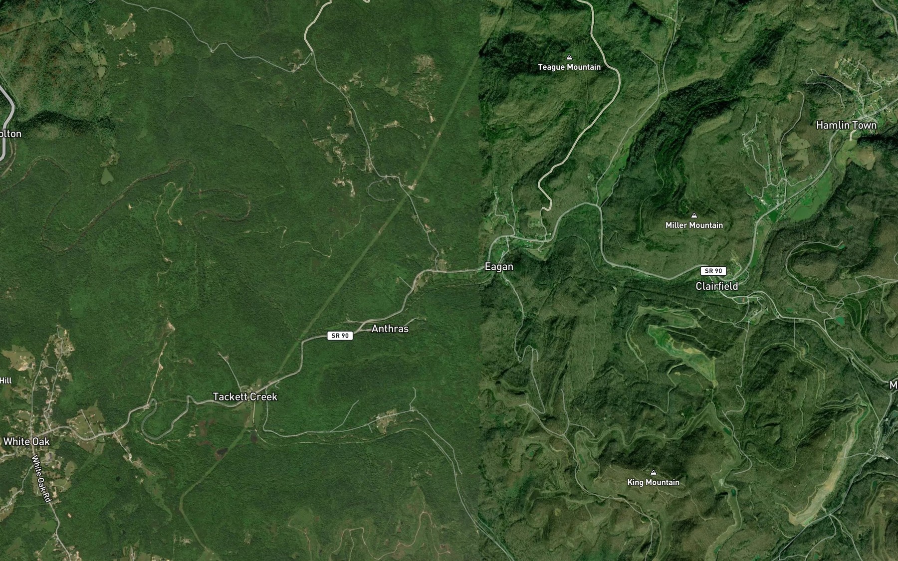 Satellite map of the Rose Creek