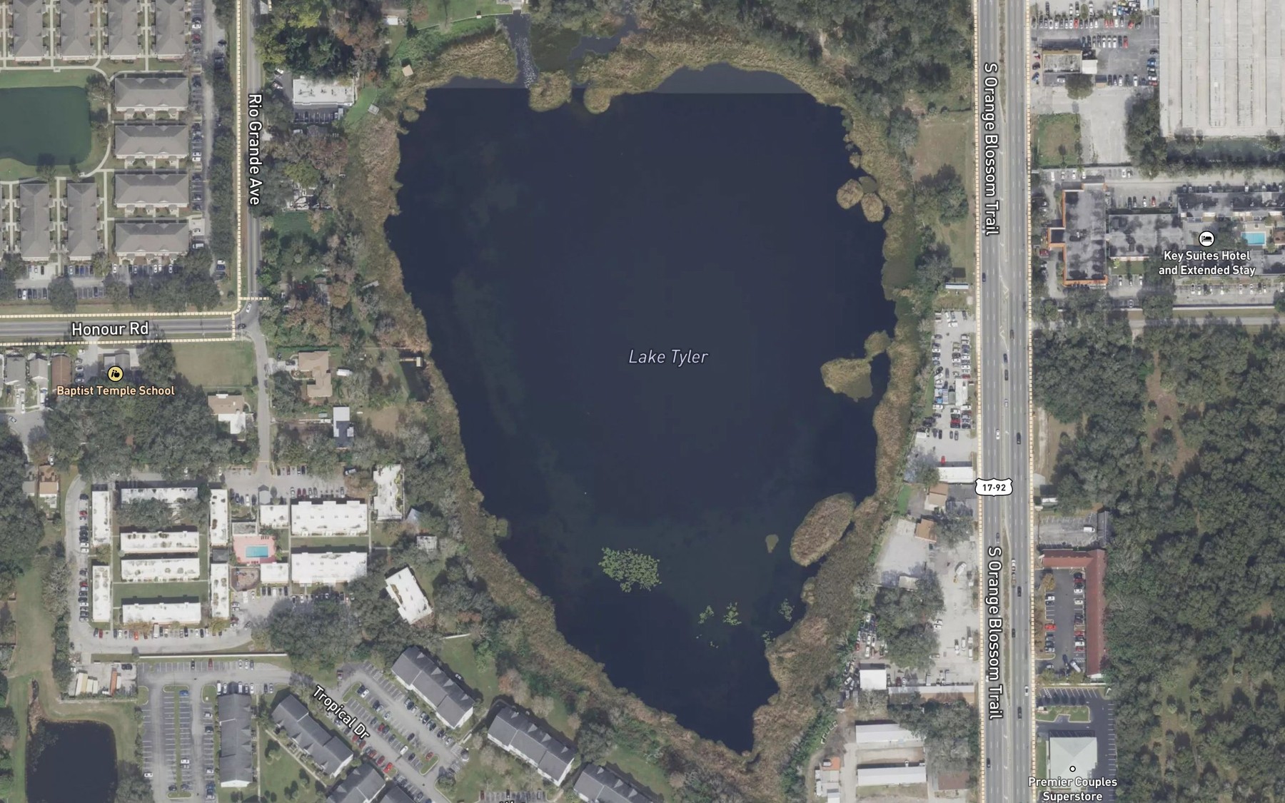 Satellite map of the Lake Tyler