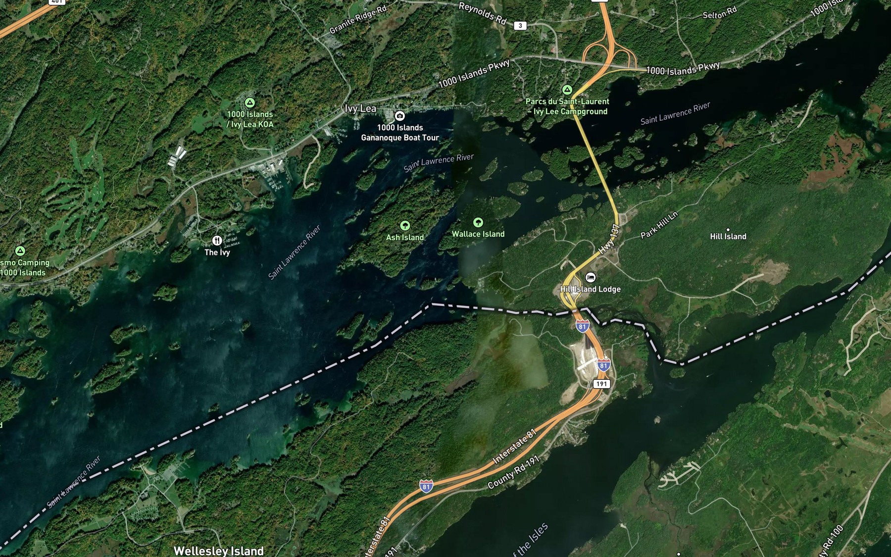 Satellite map of the Lovers Lane