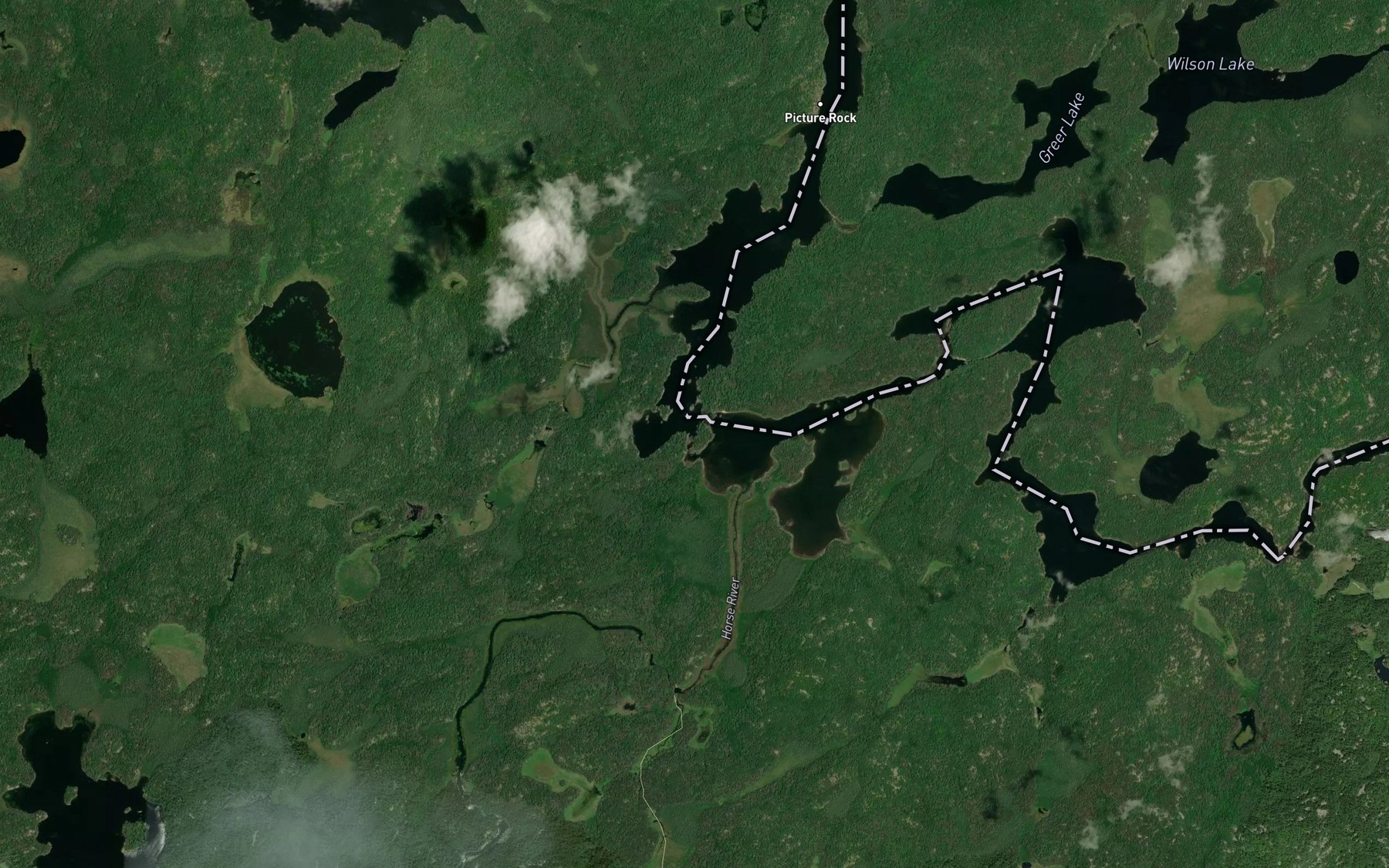 Satellite map of the Basswood River