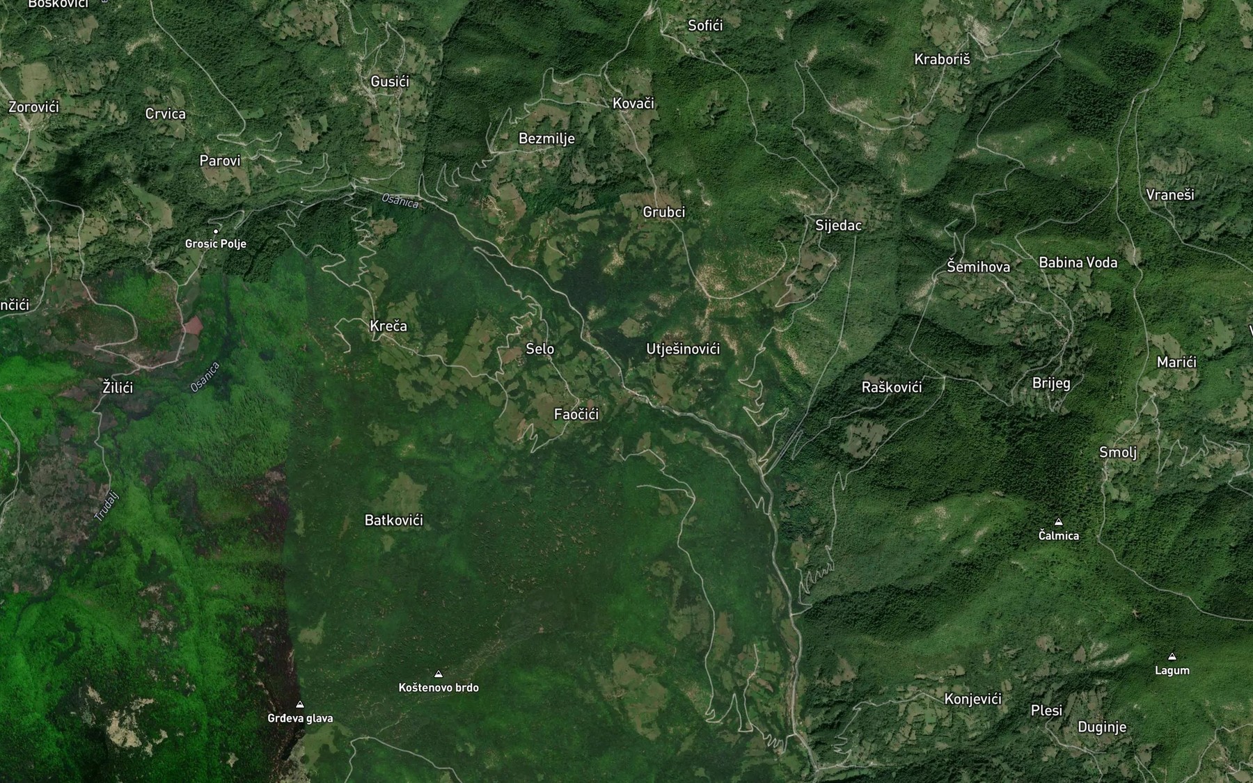 Satellite map of the Duboki Potok