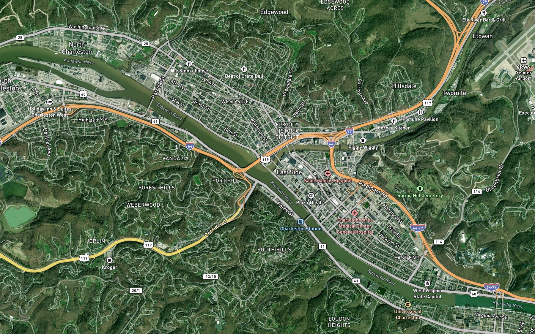 Satellite map of the Elk River