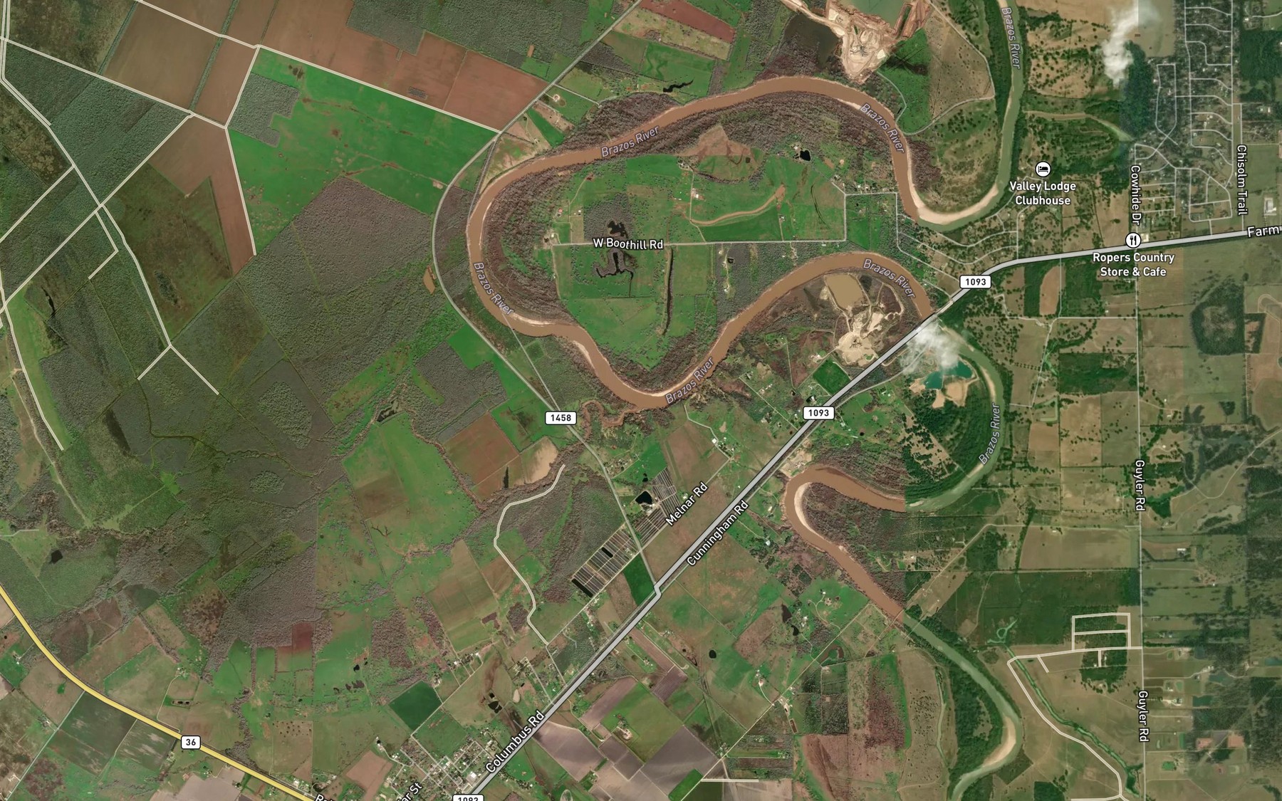 Satellite map of the Allens Creek