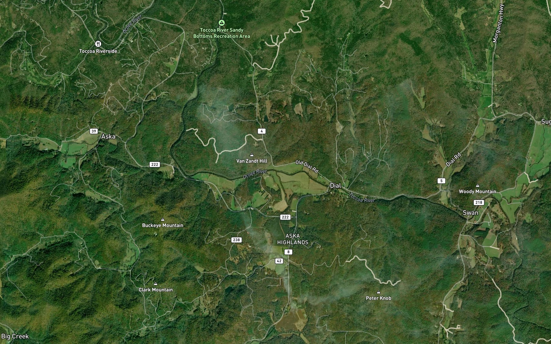Satellite map of the Noontootla Creek