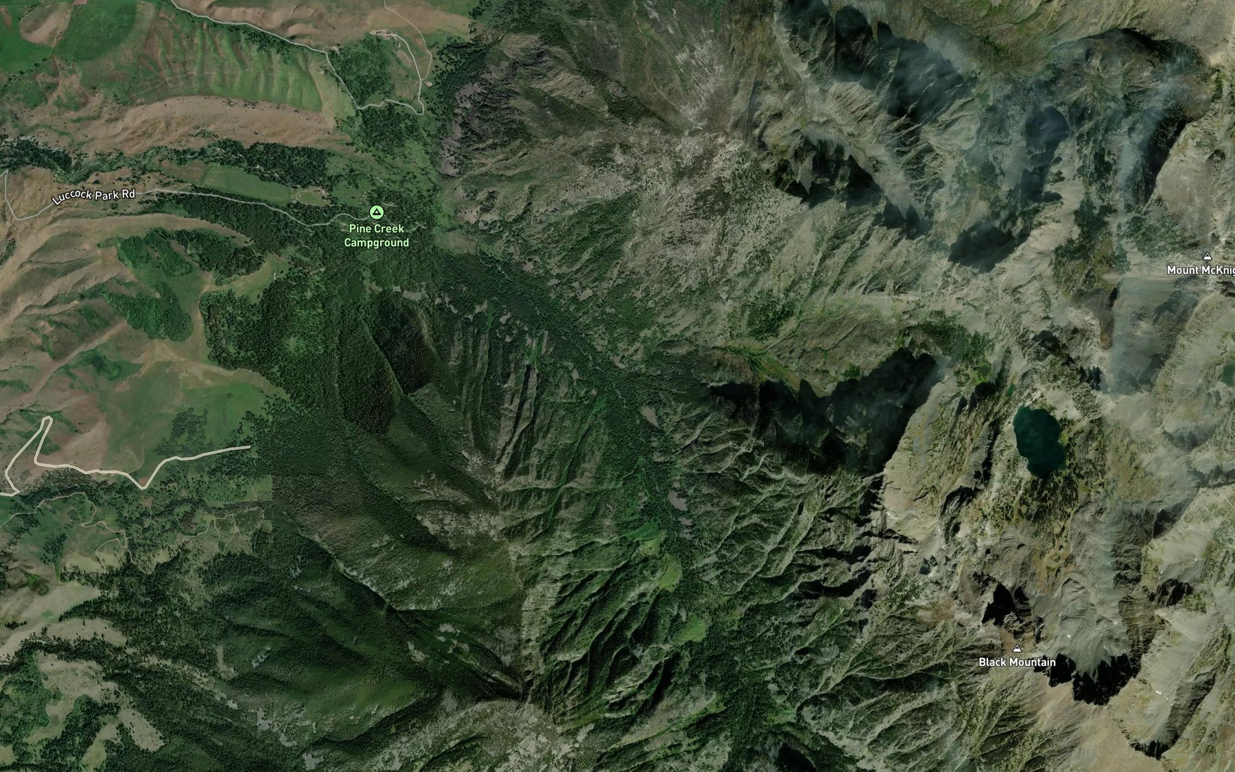 Satellite map of the South Fork Pine Creek