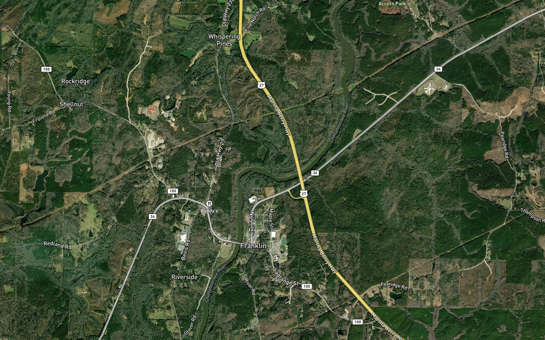 Satellite map of the Centralhatchee Creek