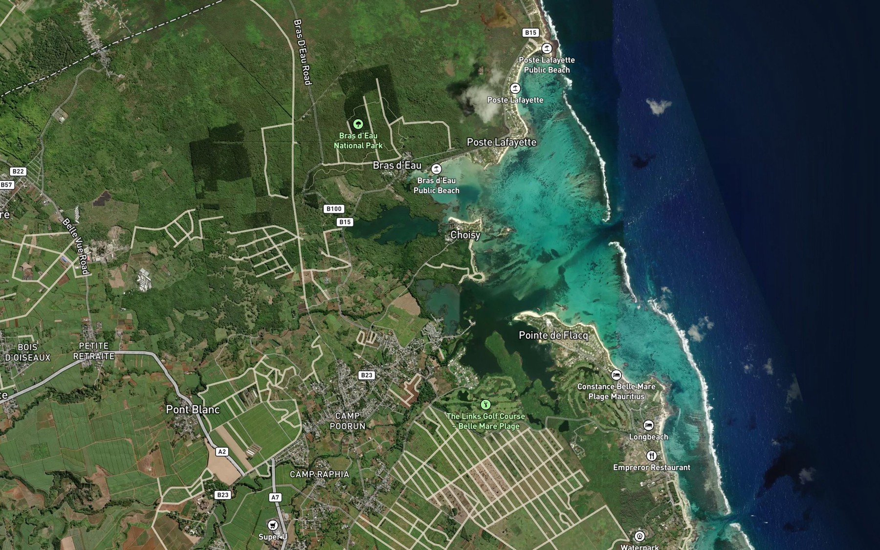 Satellite map of the Poste de Flacq
