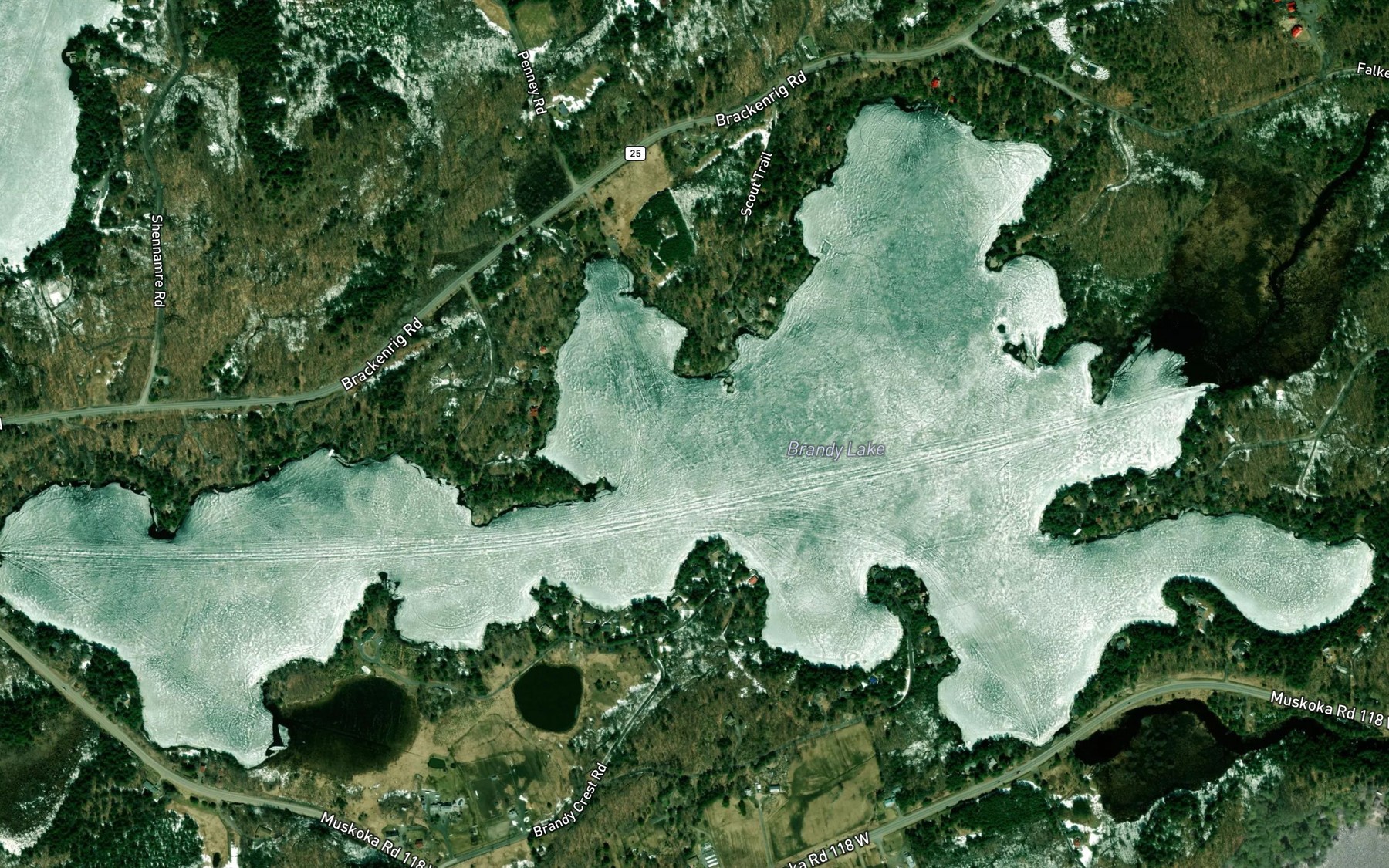 Satellite map of the Brandy Lake