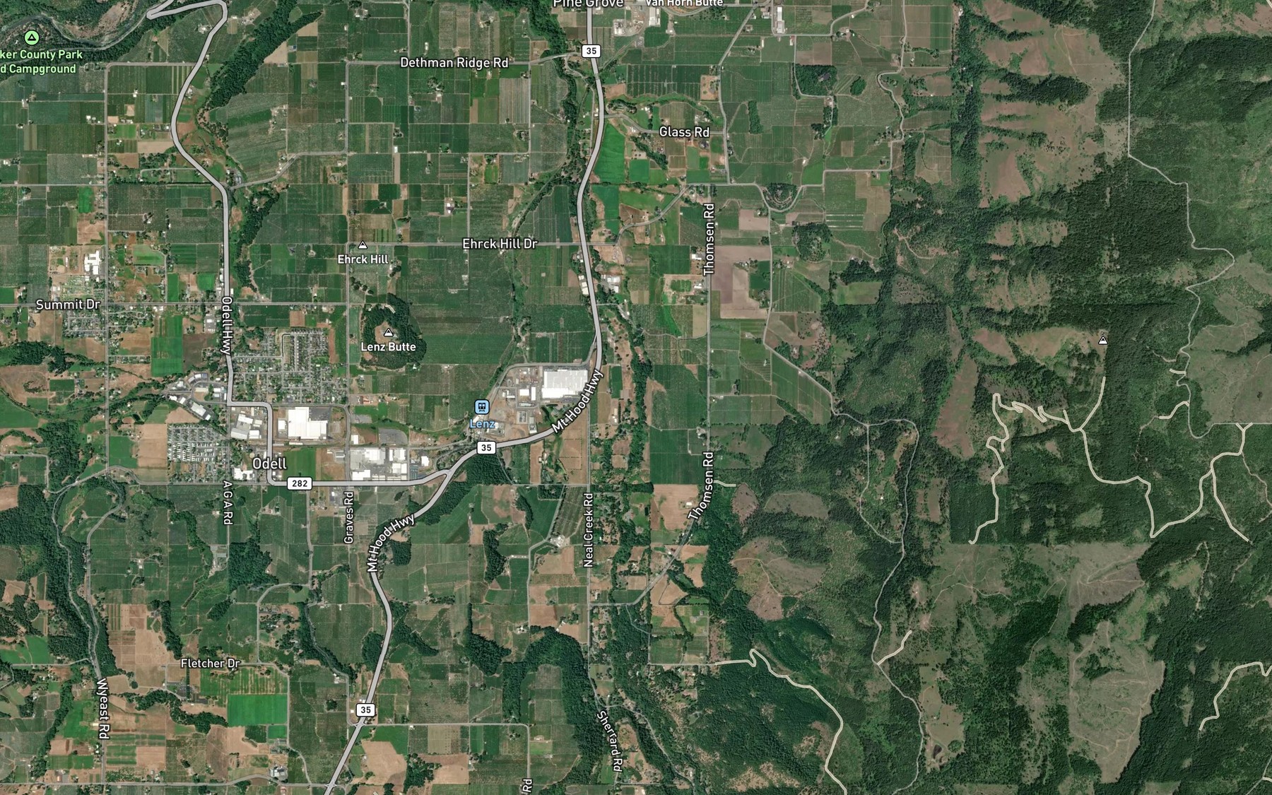 Satellite map of the Shelley Creek