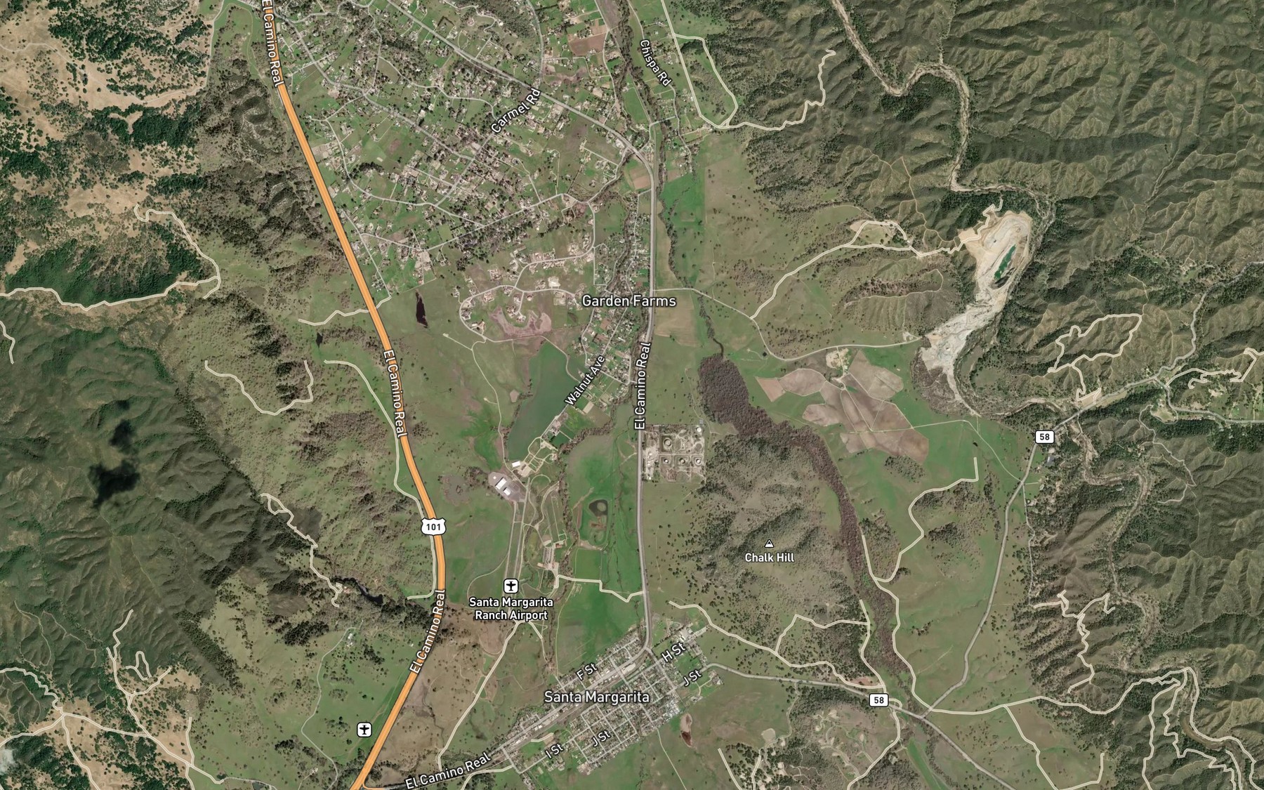 Satellite map of the Yerba Buena Creek