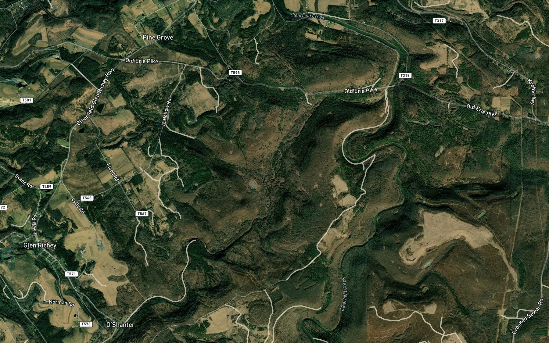 Satellite map of the Wallace Run