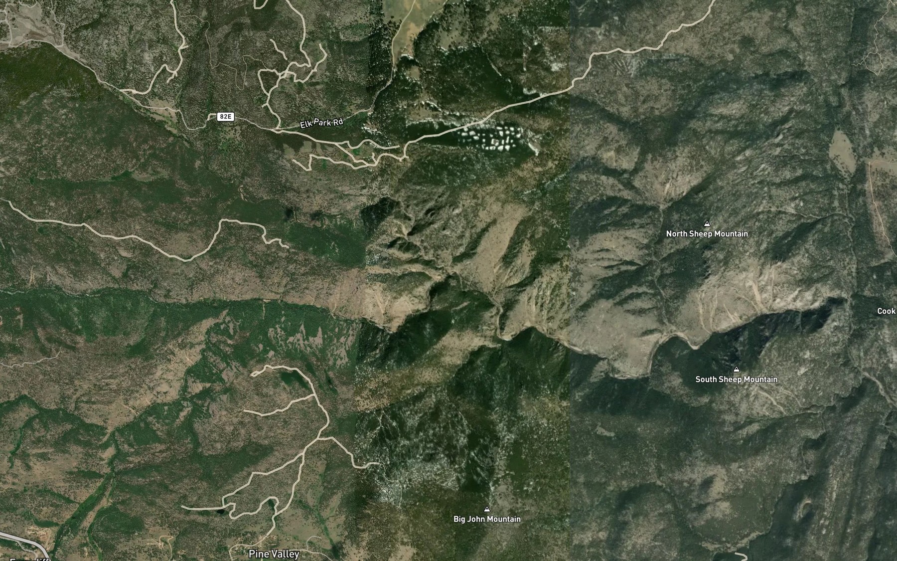 Satellite map of the Cabin Creek