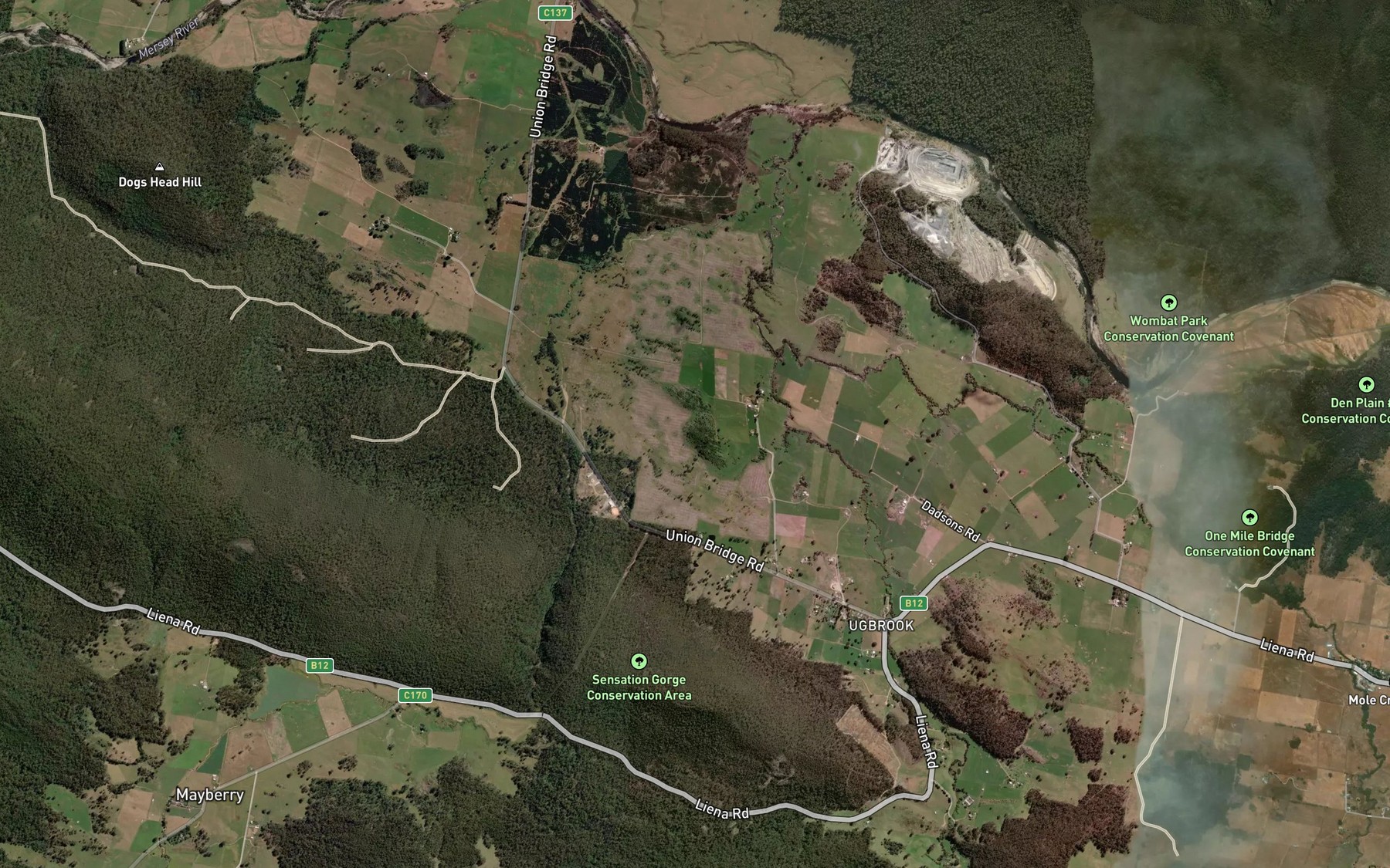 Satellite map of the Mole Creek