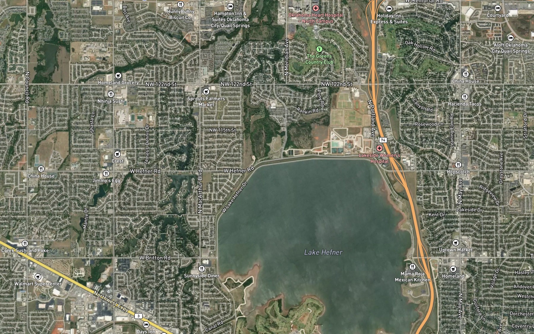 Satellite map of the Bluff Creek
