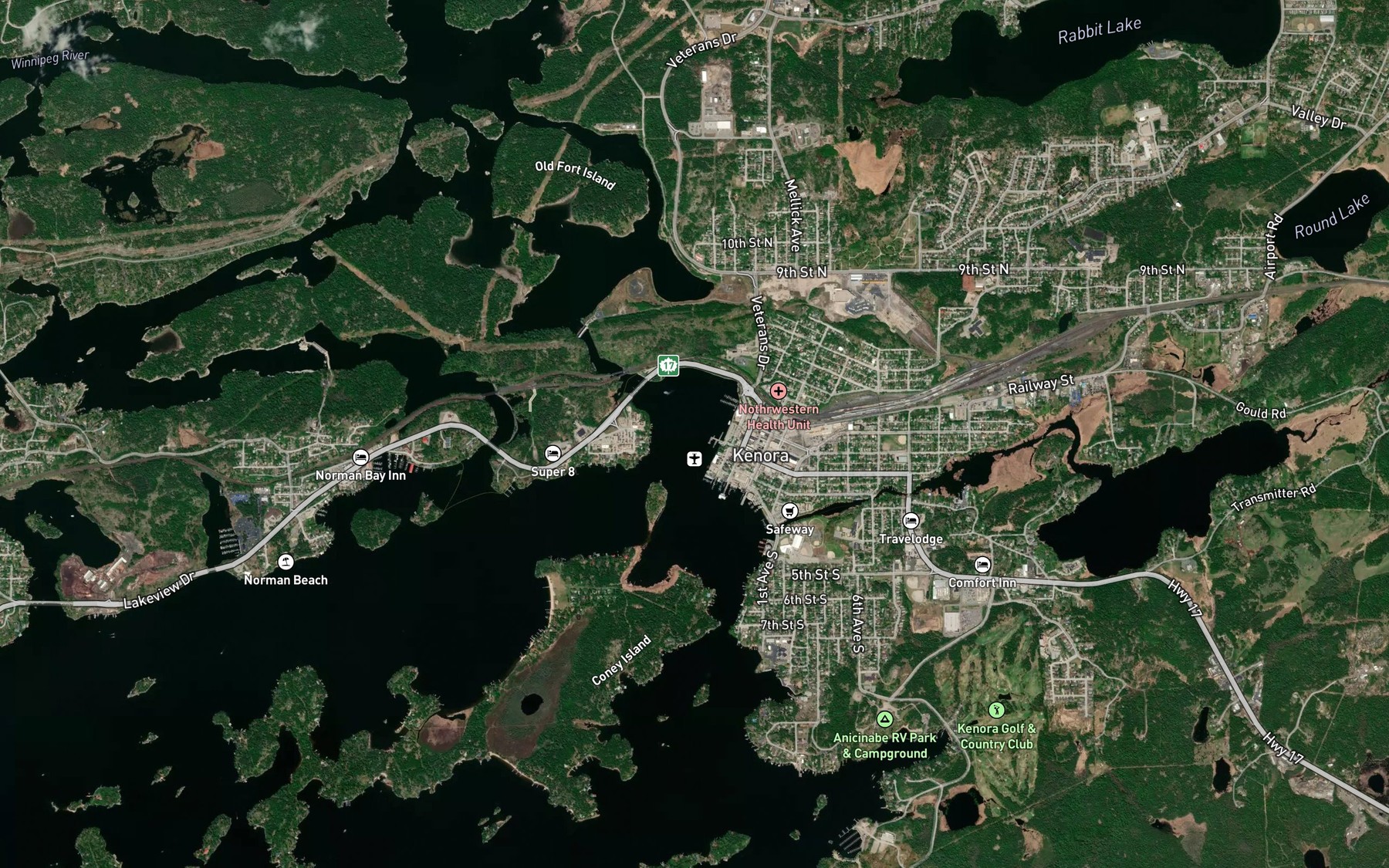 Satellite map of the Kenora Bay