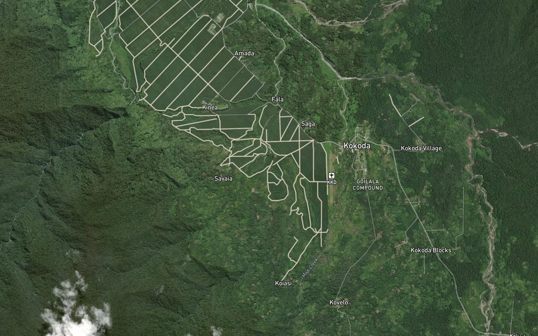 Satellite map of the Fala Creek