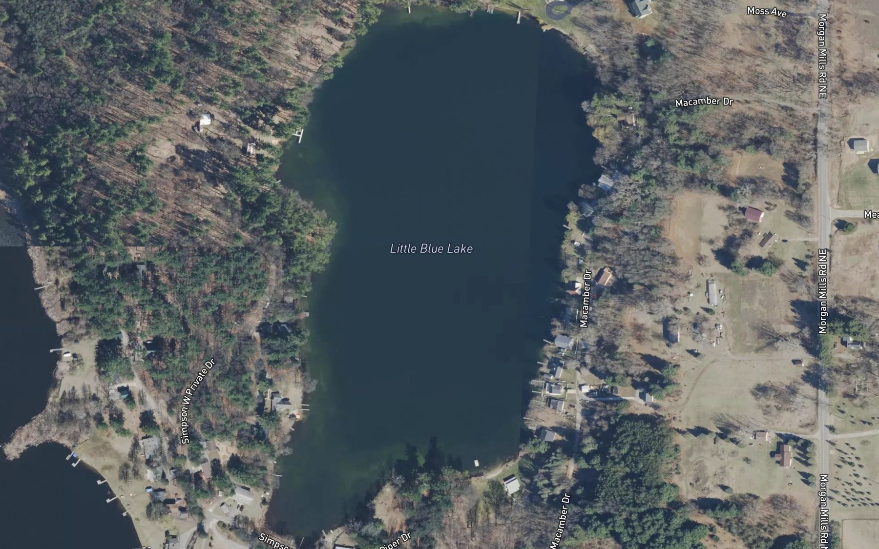 Satellite map of the Little Blue Lake