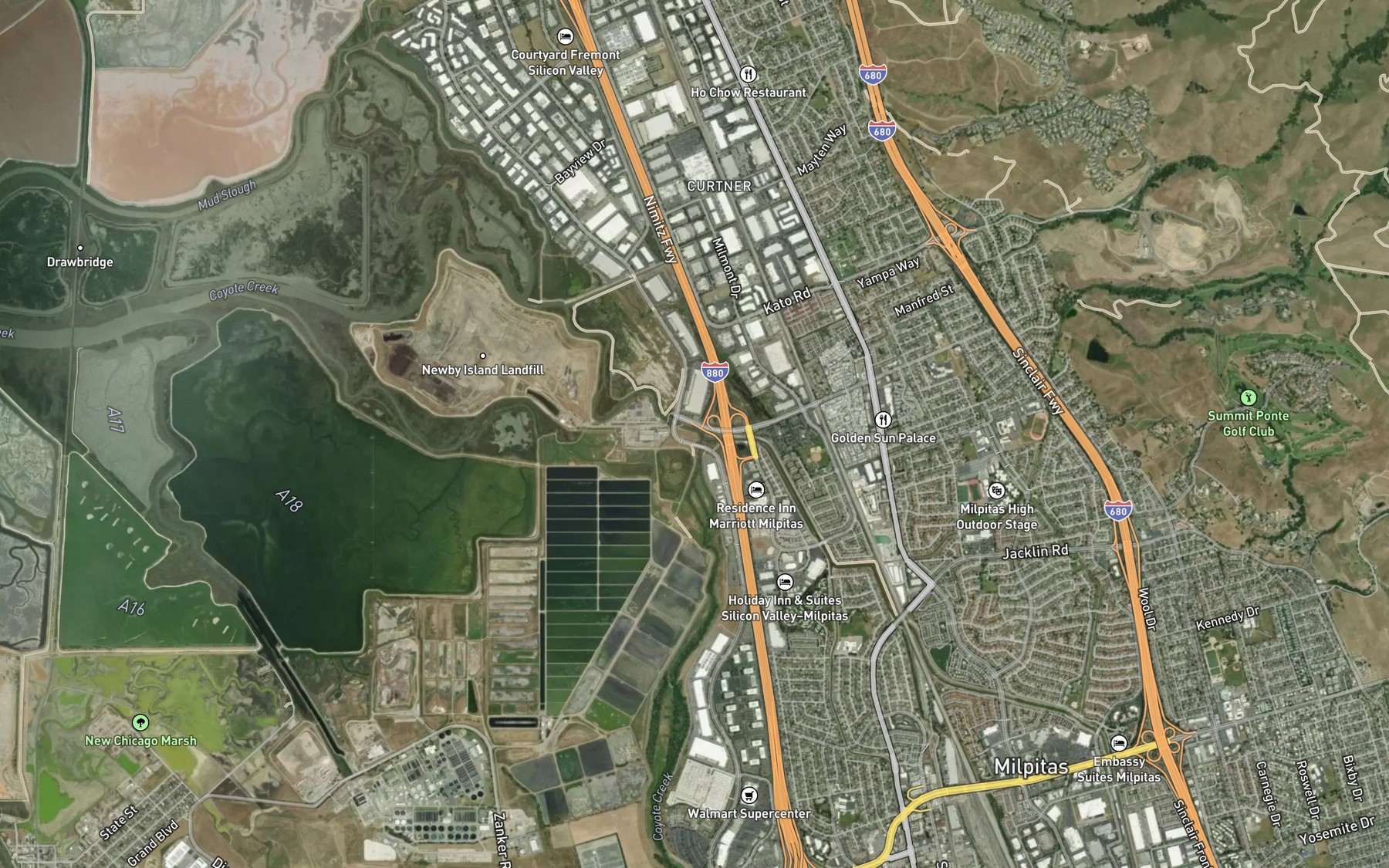 Satellite map of the Penitencia Creek