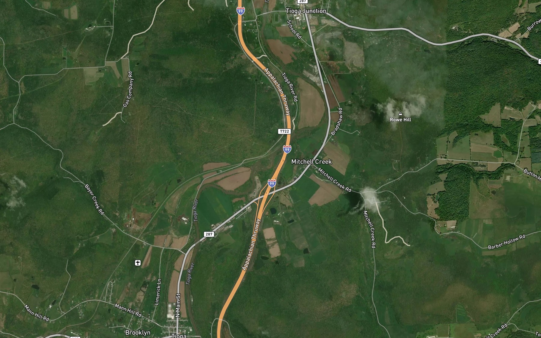 Satellite map of the Bentley Creek