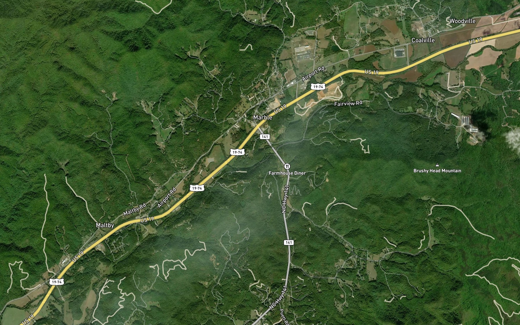 Satellite map of the Highfall Branch