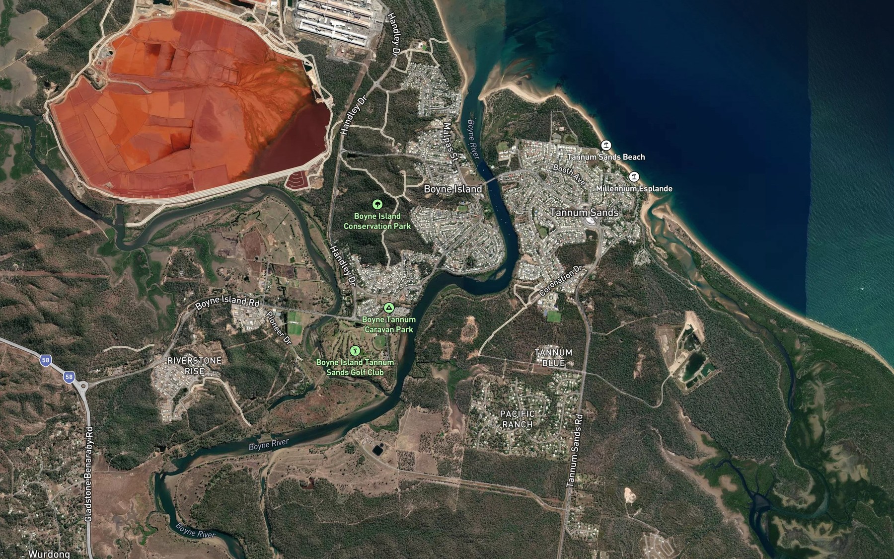 Satellite map of the Boyne River