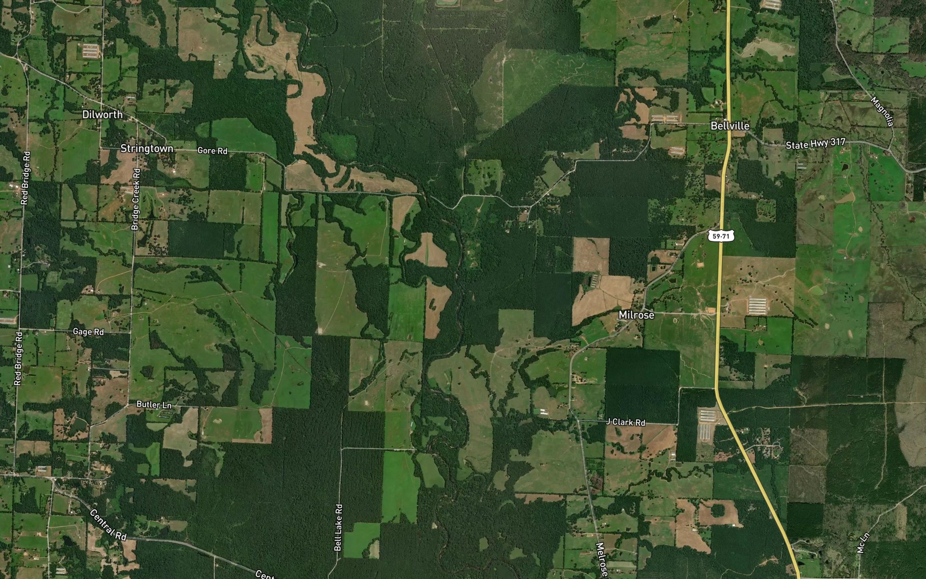 Satellite map of the Bellville Creek