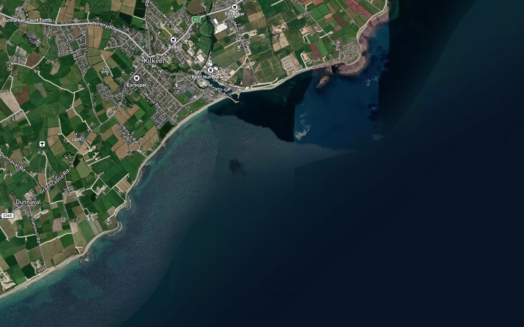 Satellite map of the Kilkeel River